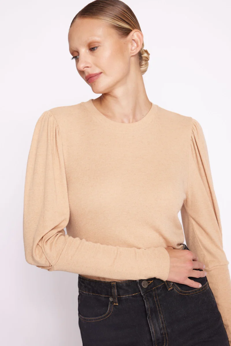 T-Shirt Col Rond Ml Pli Manche - Camel - Image 4
