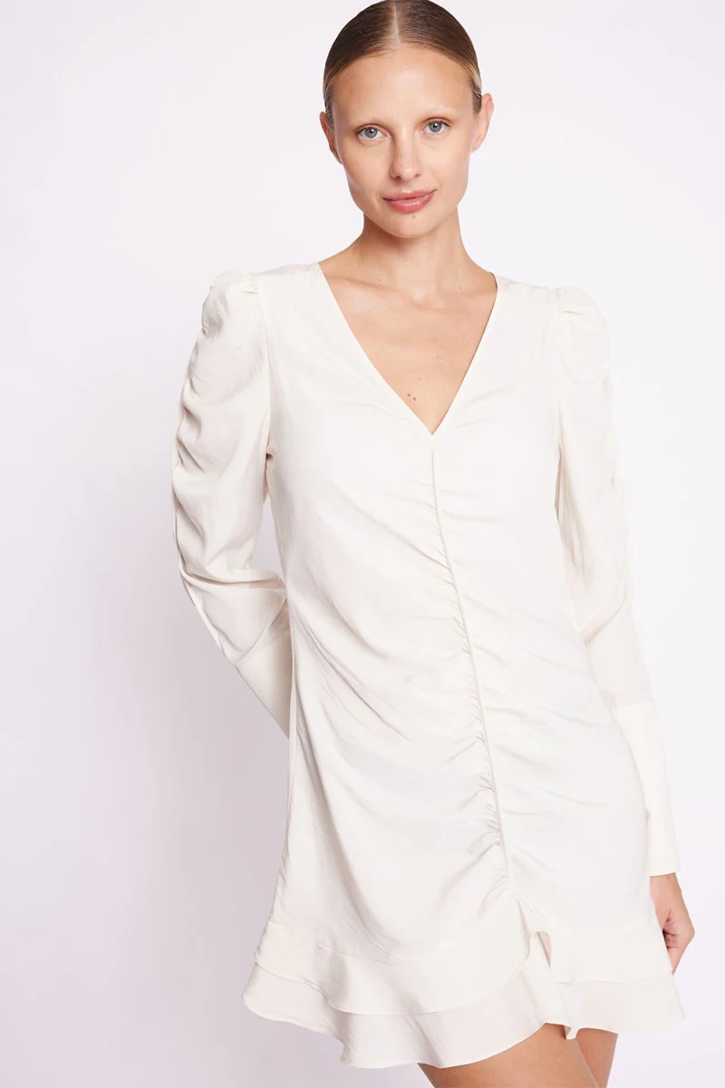 Robe Courte Froncee - Beige - Image 3