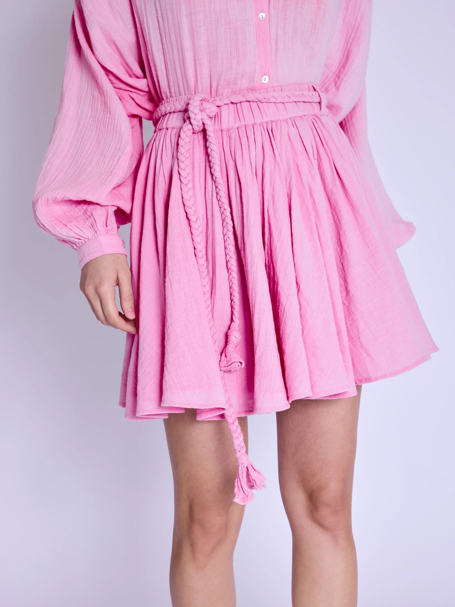 Jupe Courte Ceinture Tressee - Sweet-Pink - Image 3