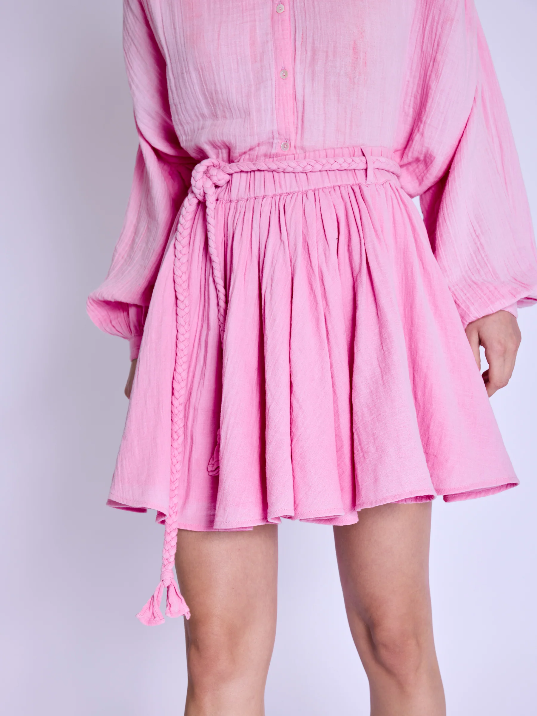 Jupe Courte Ceinture Tressee - Sweet-Pink - Image 4