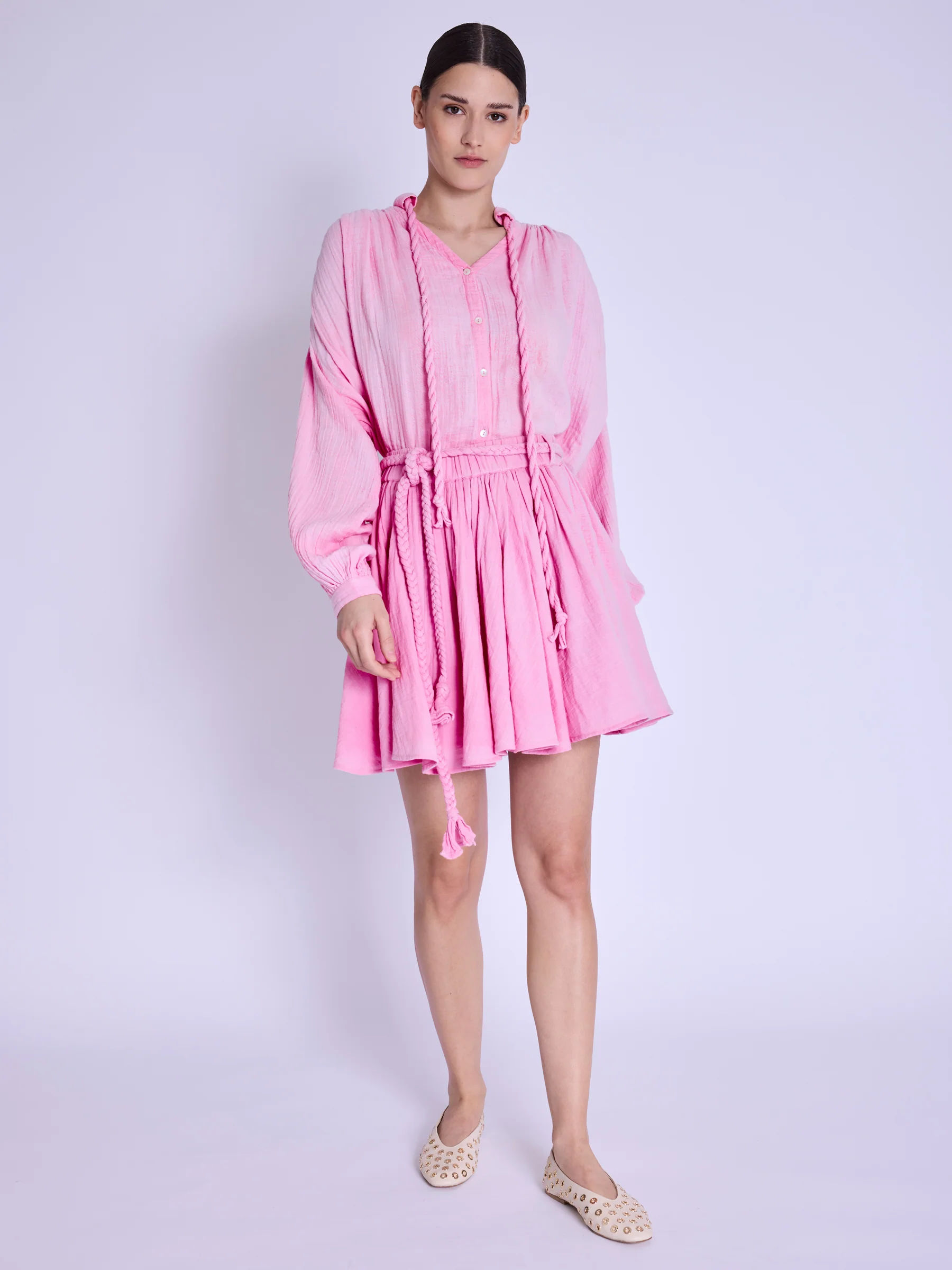 Jupe Courte Ceinture Tressee - Sweet-Pink - Image 7