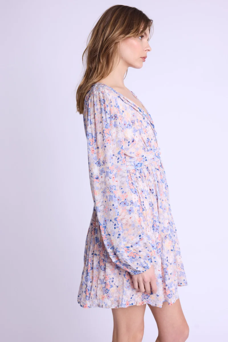 Robe Courte Col V Boutons Dvt - Gardenprint - Image 3