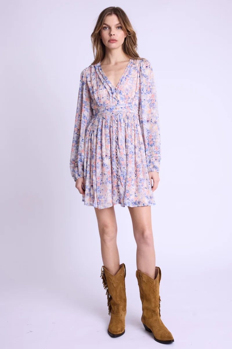 Robe Courte Col V Boutons Dvt - Gardenprint - Image 4