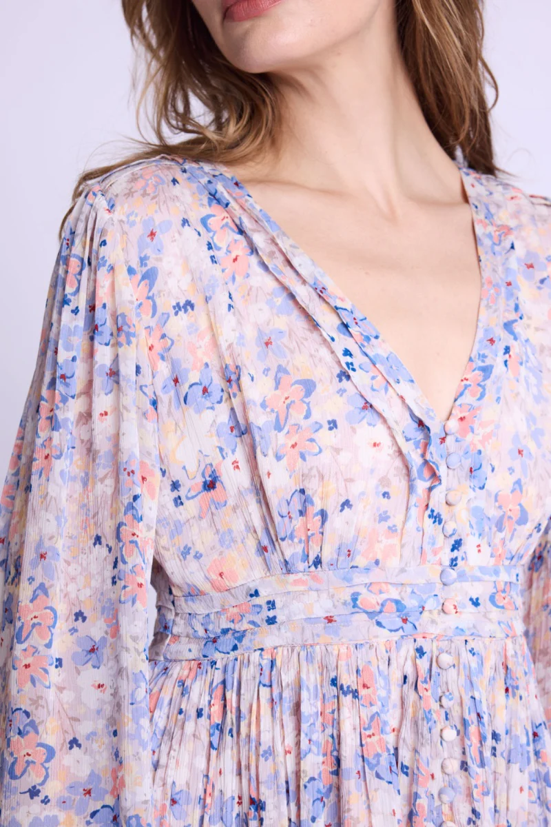 Robe Courte Col V Boutons Dvt - Gardenprint - Image 5