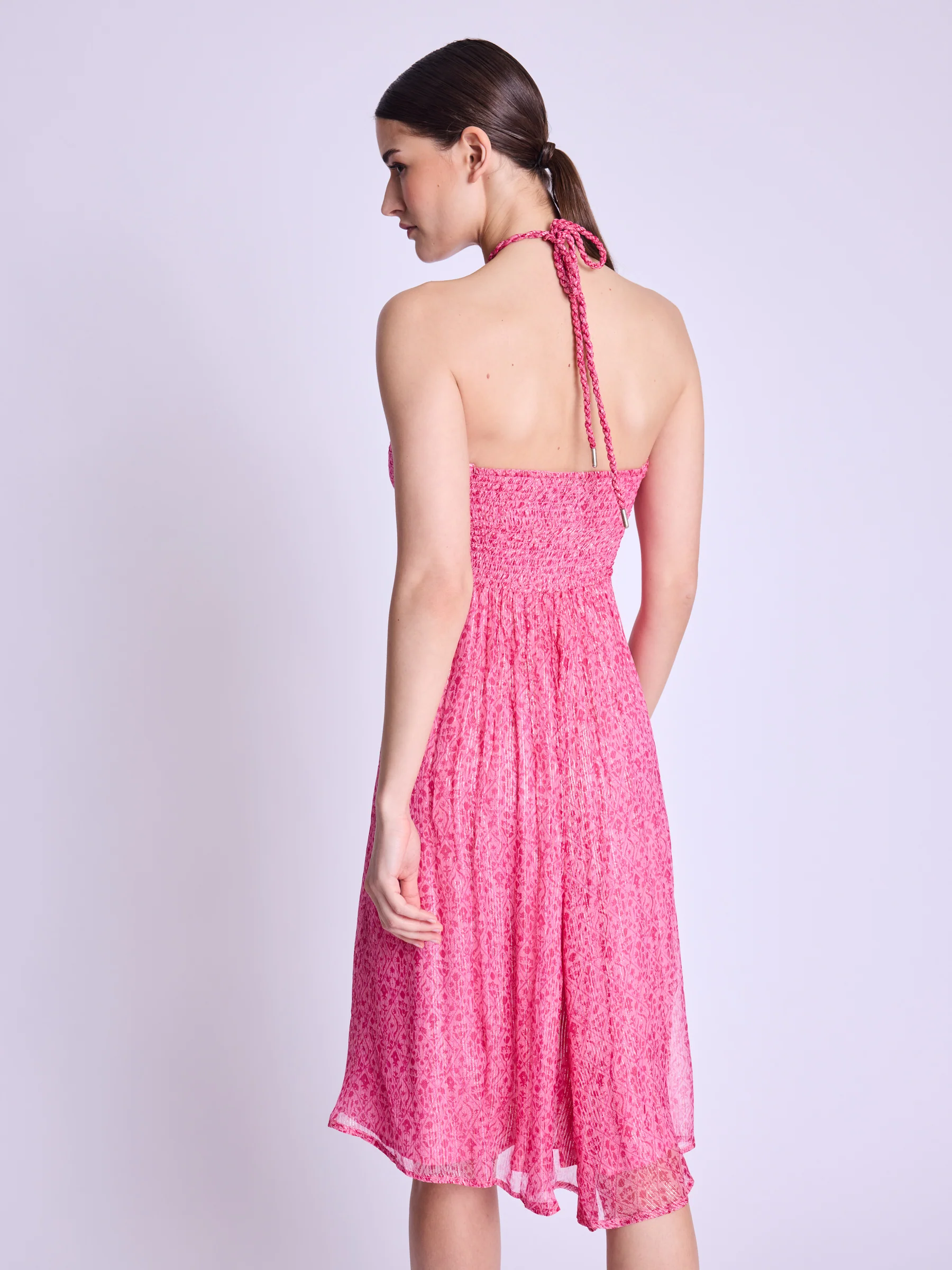 Robe Longue Sans Col - Dahlia-Pink-Print - Image 2
