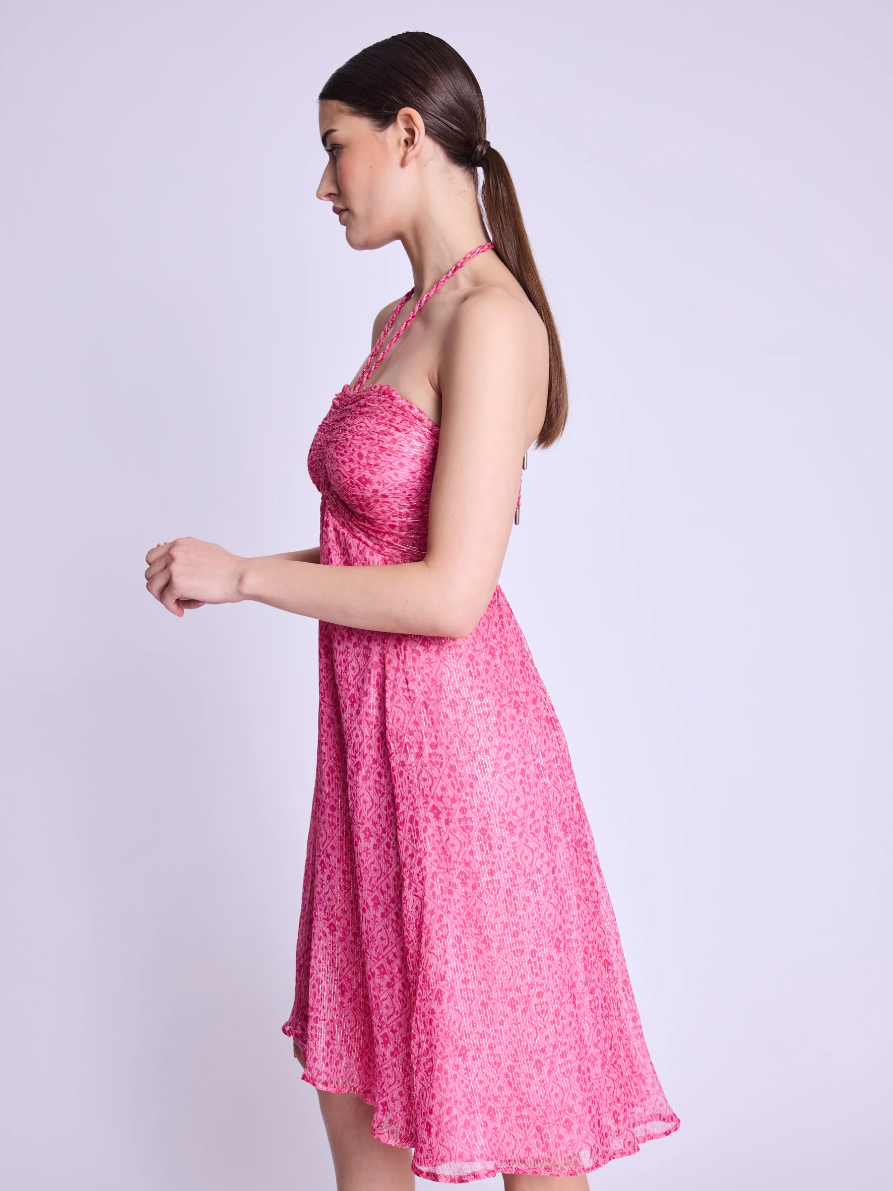 Robe Longue Sans Col - Dahlia-Pink-Print - Image 4