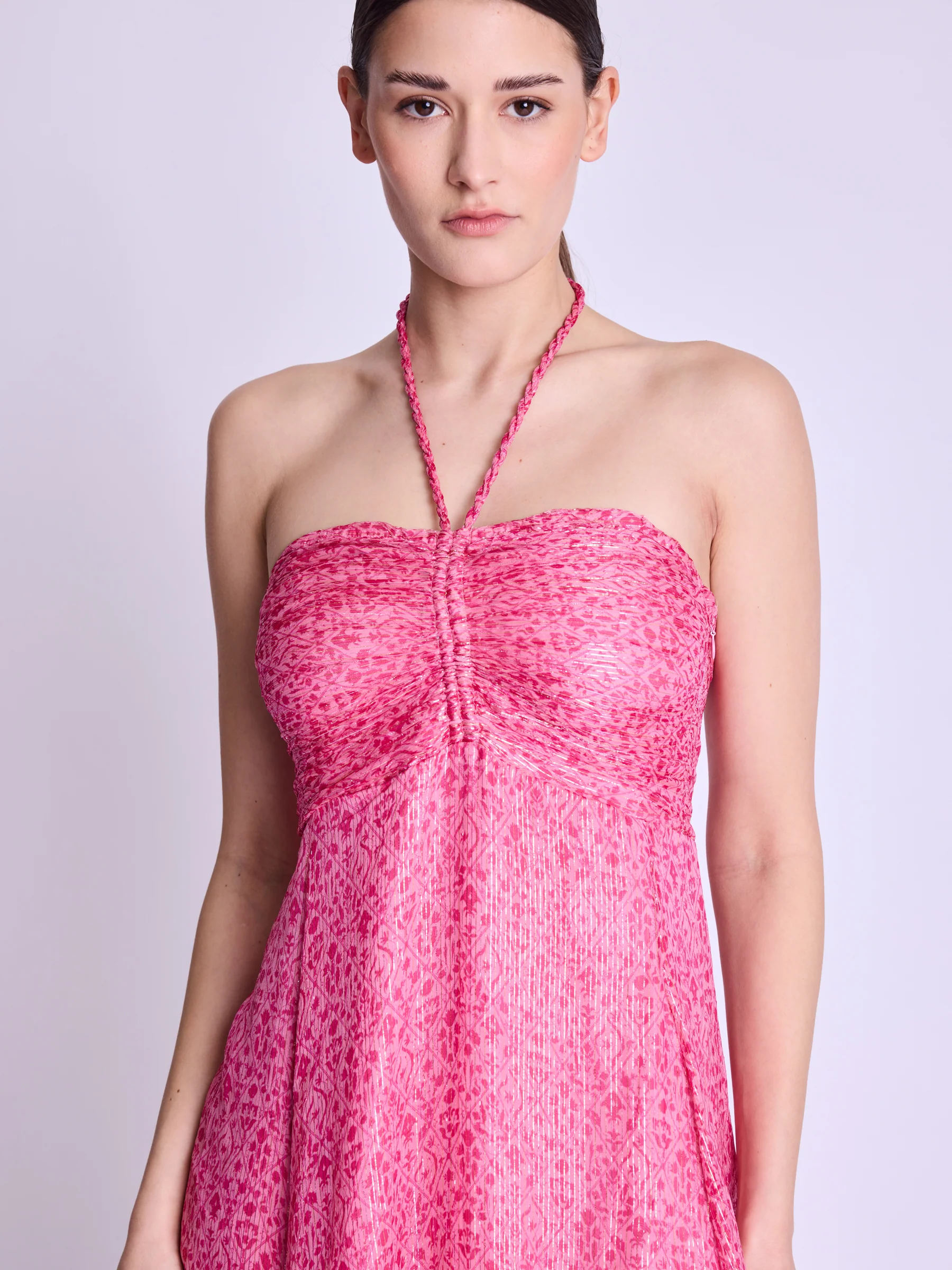 Robe Longue Sans Col - Dahlia-Pink-Print - Image 6