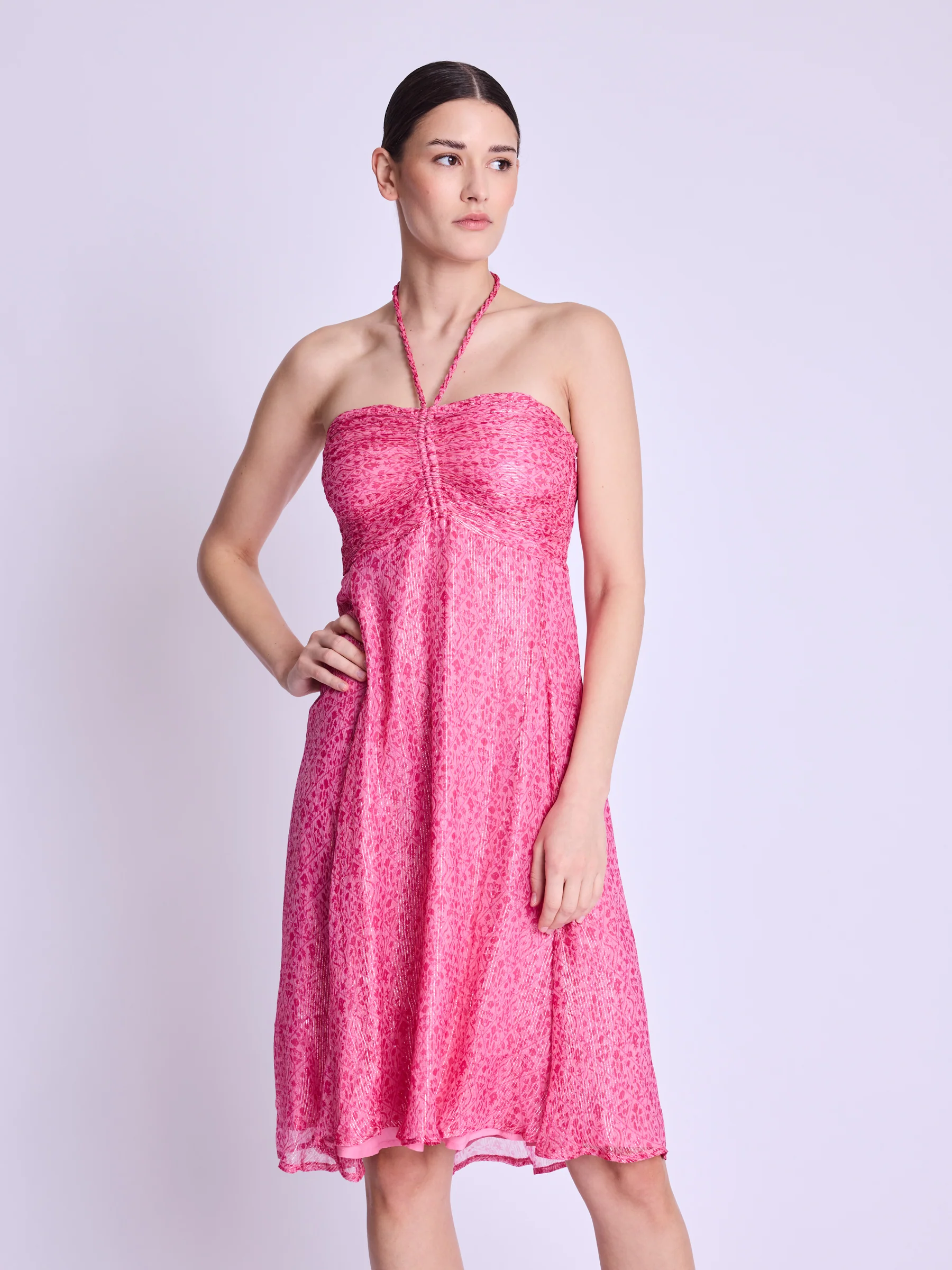 Robe Longue Sans Col - Dahlia-Pink-Print - Image 7