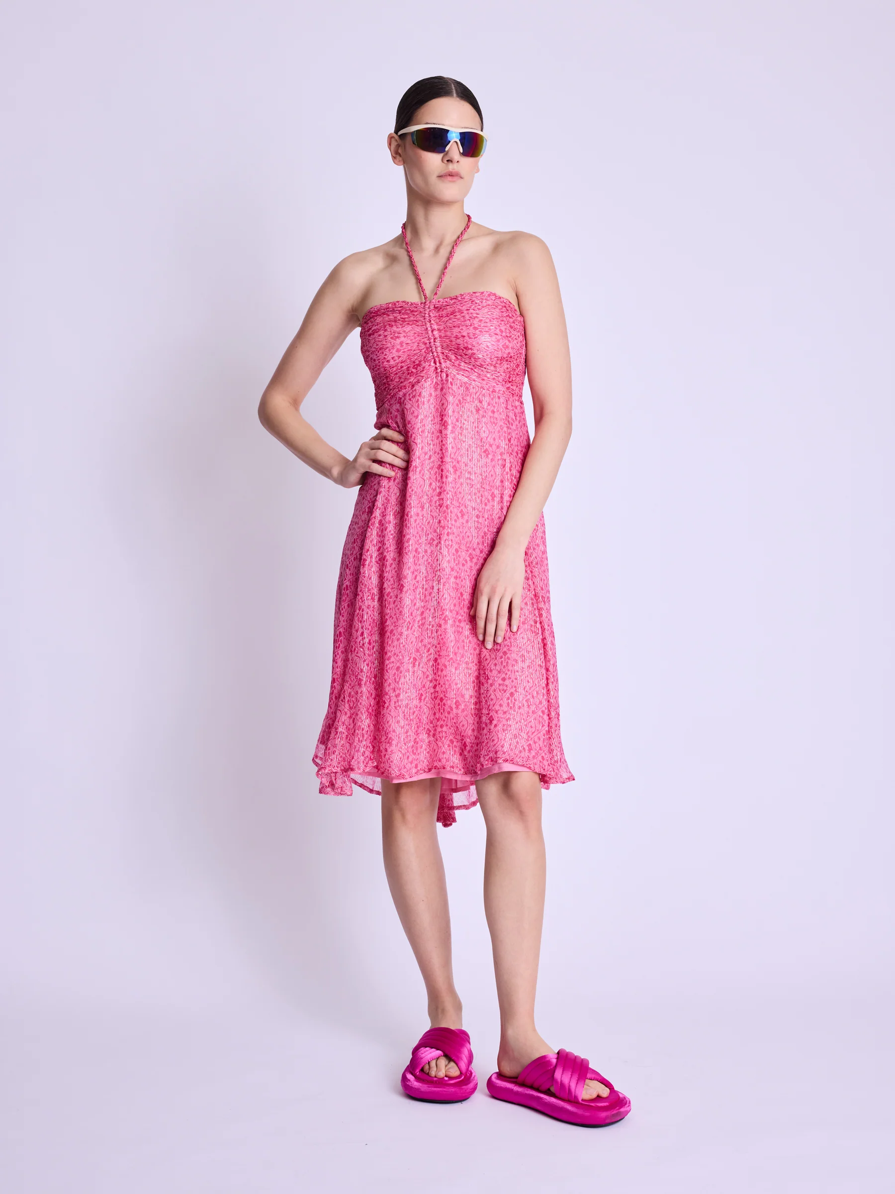 Robe Longue Sans Col - Dahlia-Pink-Print - Image 8