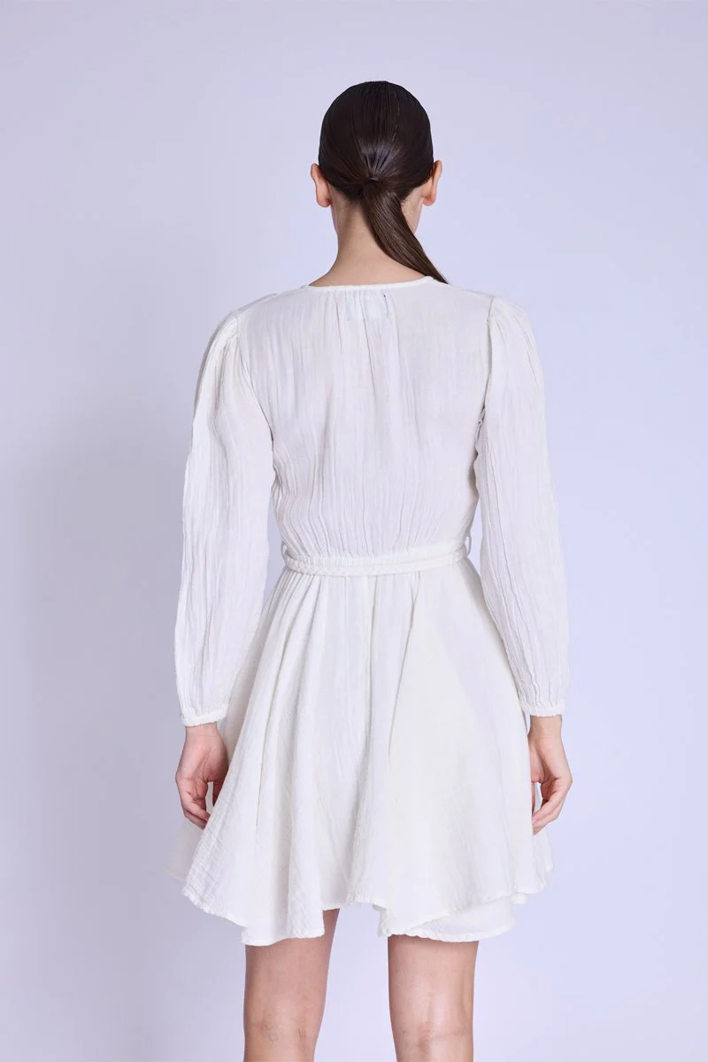 Robe Courte Col En V - Offwhite - Image 2