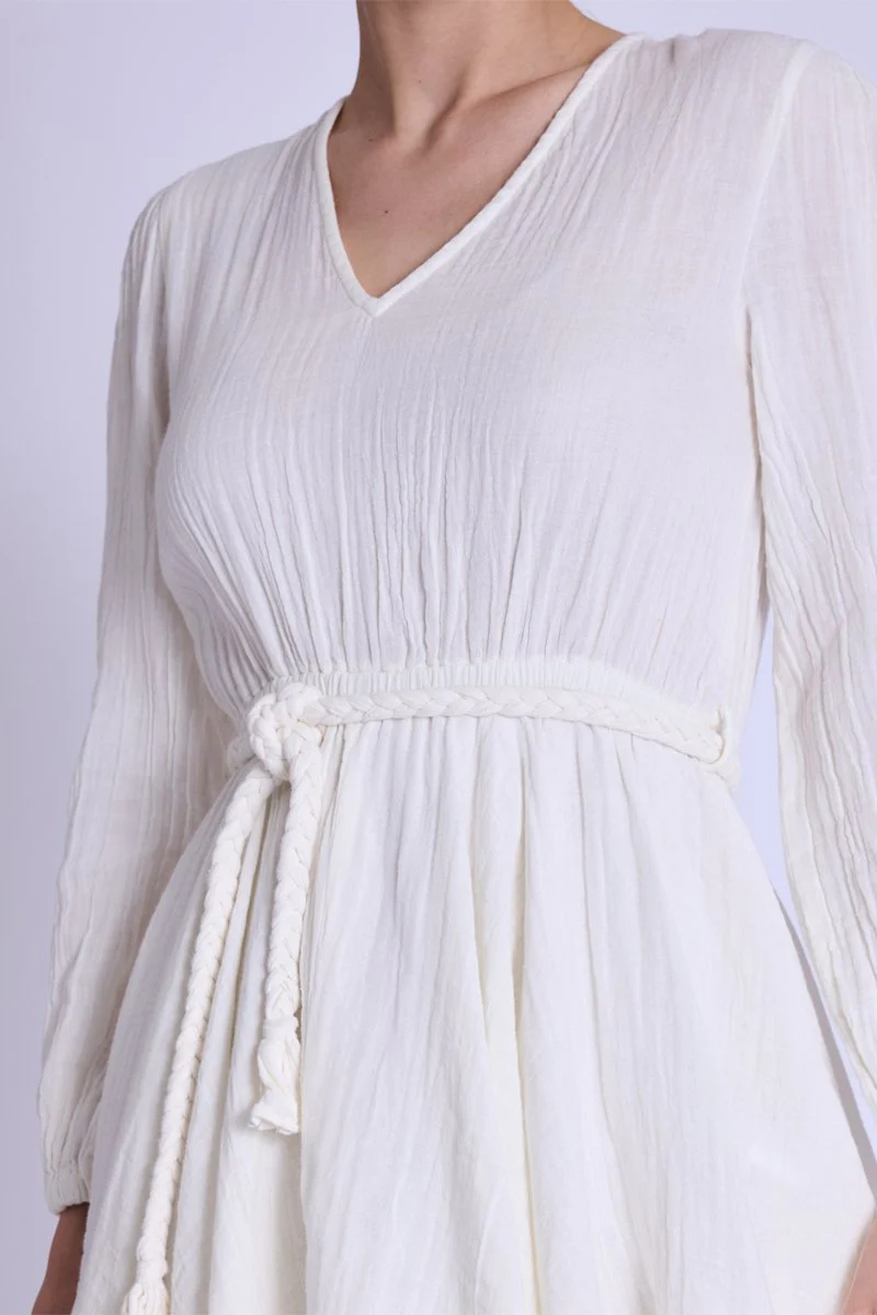 Robe Courte Col En V - Offwhite - Image 4