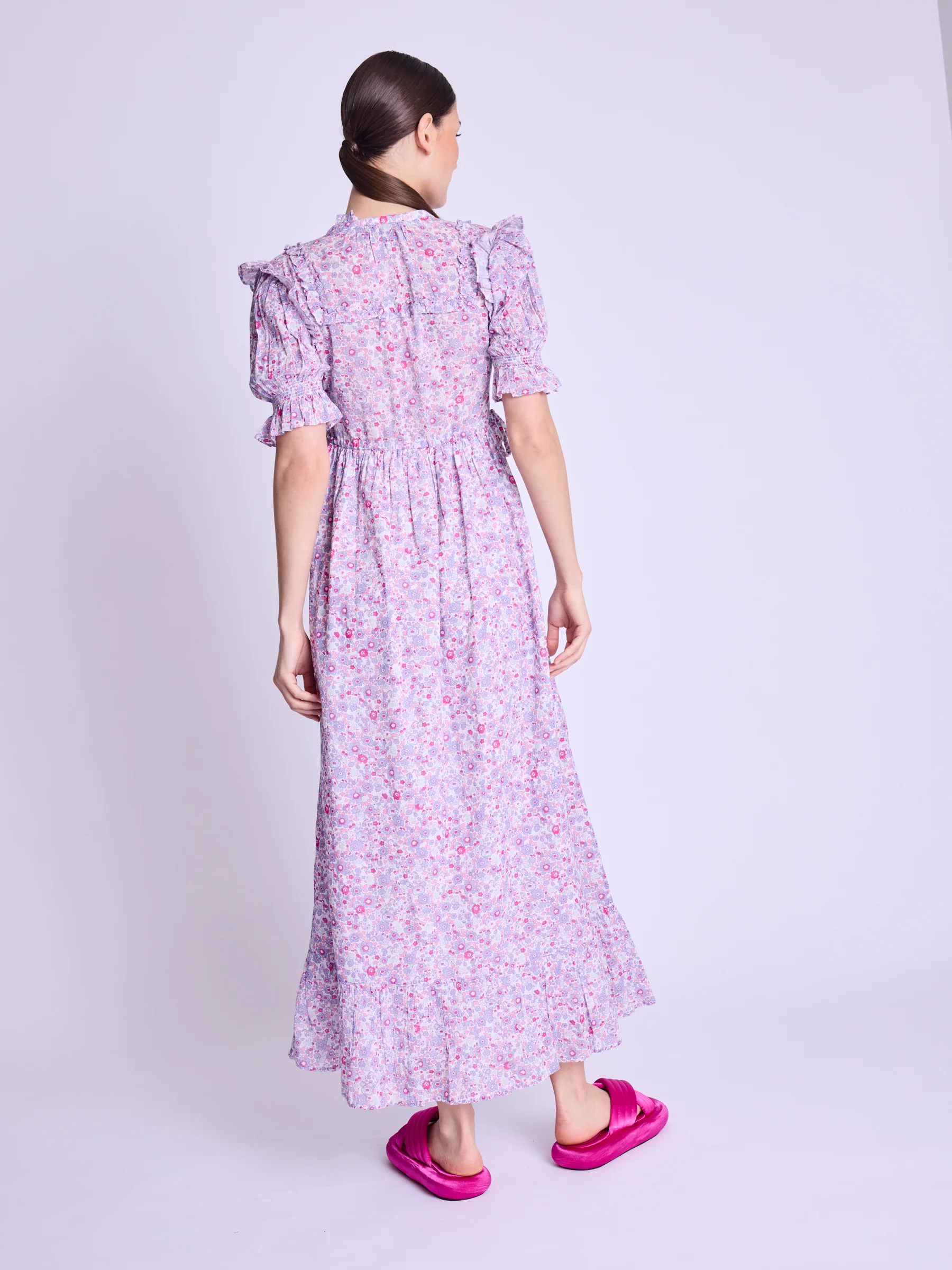 Robe Longue Avec Cordon Cotes - Pink-Liberty-Print - Image 2