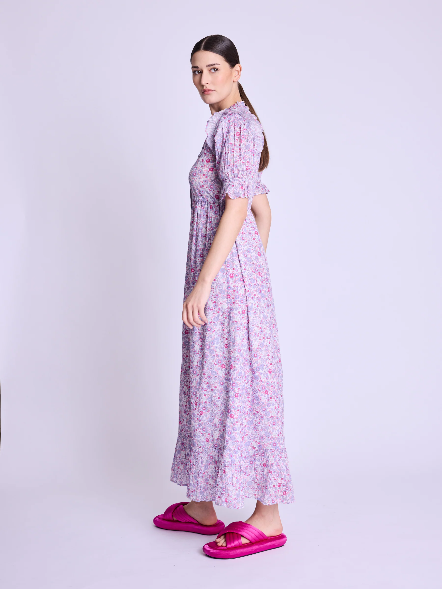 Robe Longue Avec Cordon Cotes - Pink-Liberty-Print - Image 3
