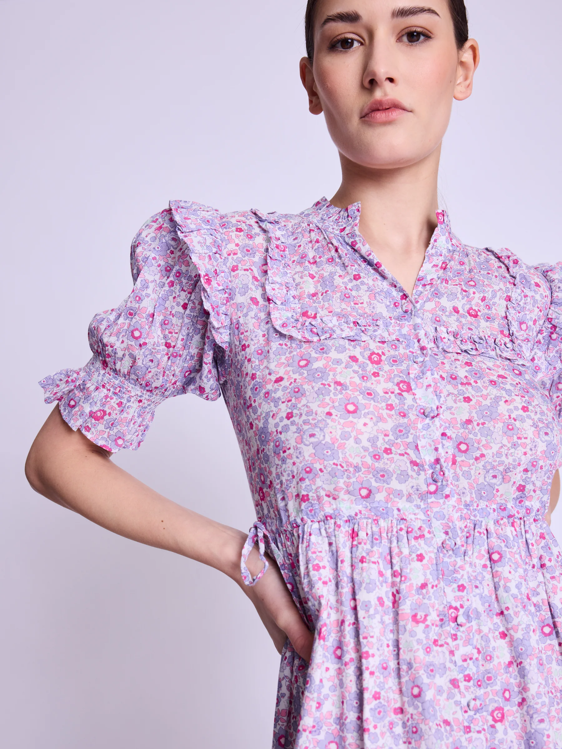 Robe Longue Avec Cordon Cotes - Pink-Liberty-Print - Image 5