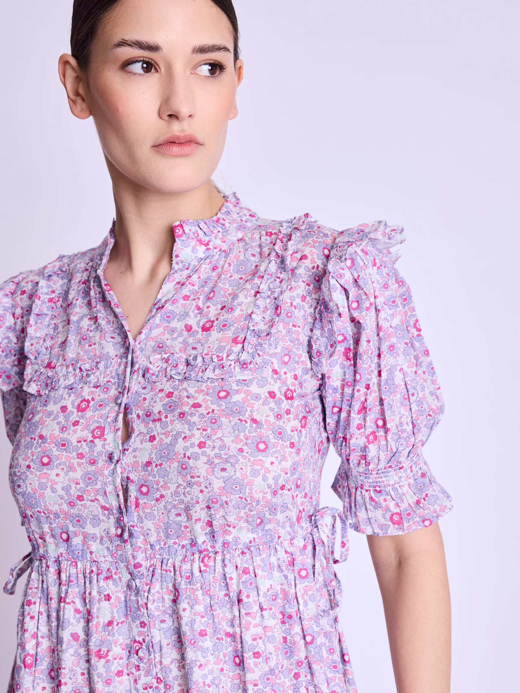 Robe Longue Avec Cordon Cotes - Pink-Liberty-Print - Image 7