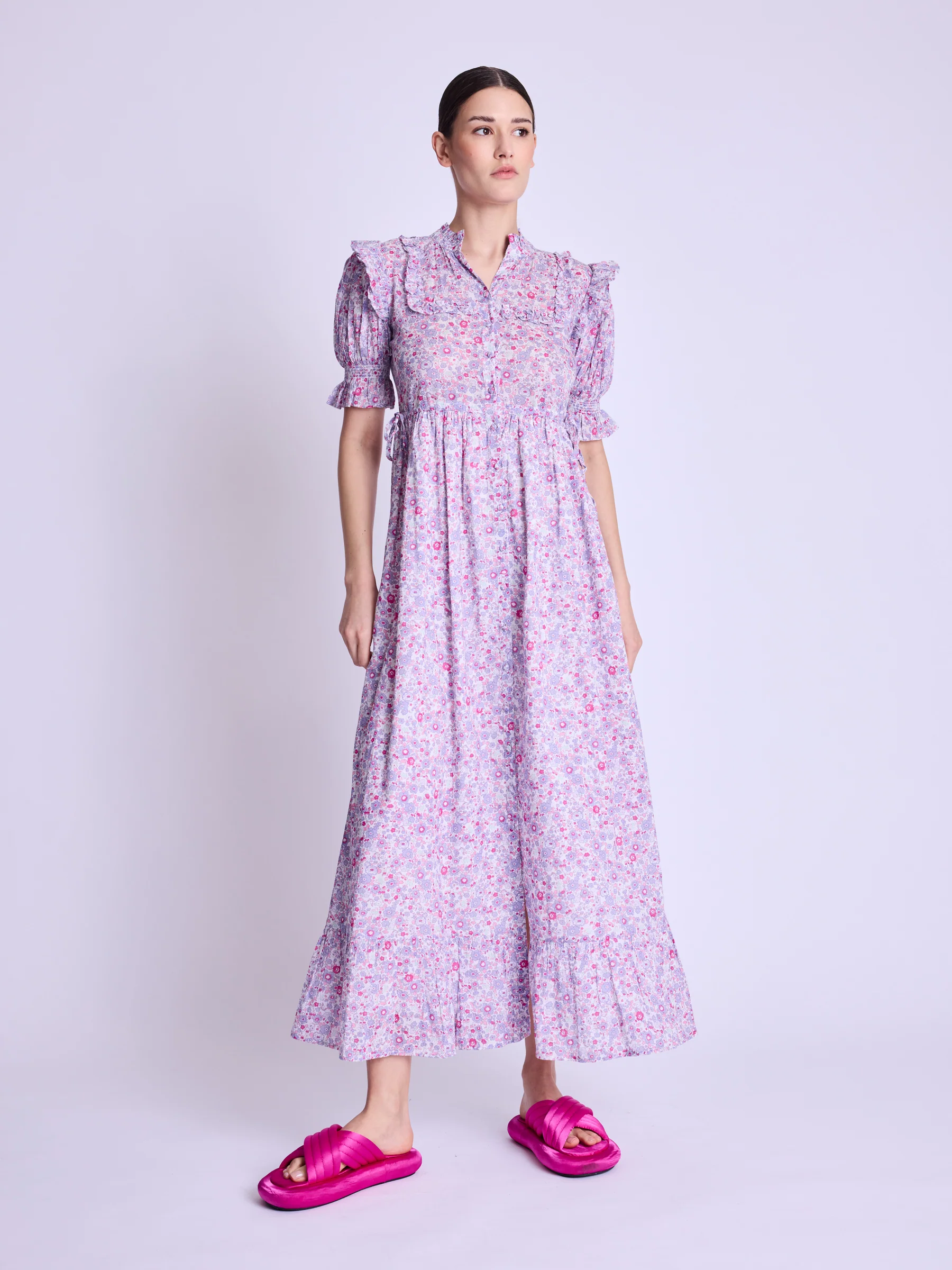Robe Longue Avec Cordon Cotes - Pink-Liberty-Print - Image 8