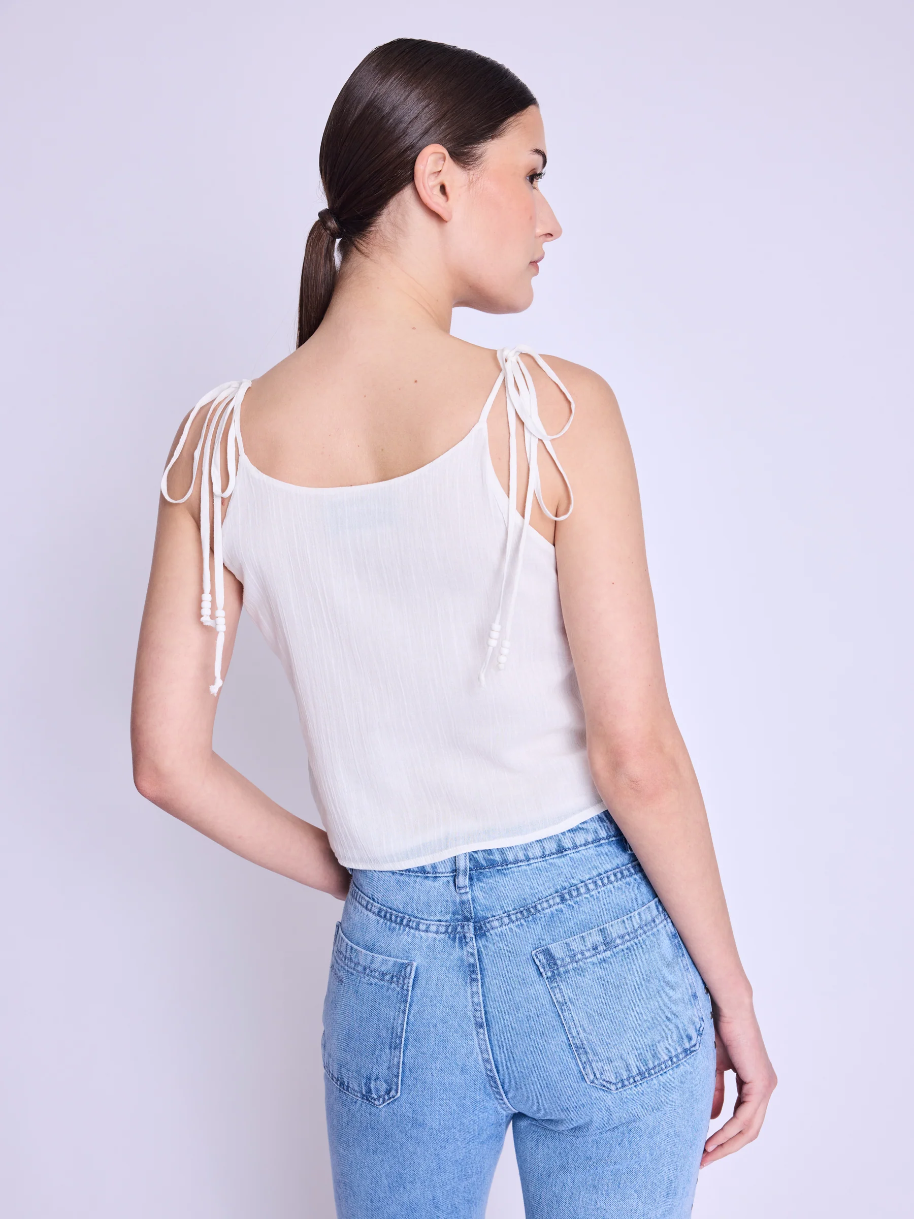 Top Avec Broderie Papillon - Off-White - Image 4