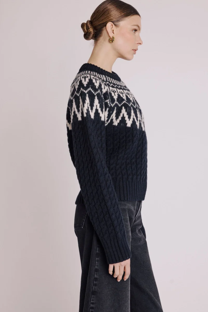 Pull Col Rond Ml Jacquard - Blackforest - Image 3