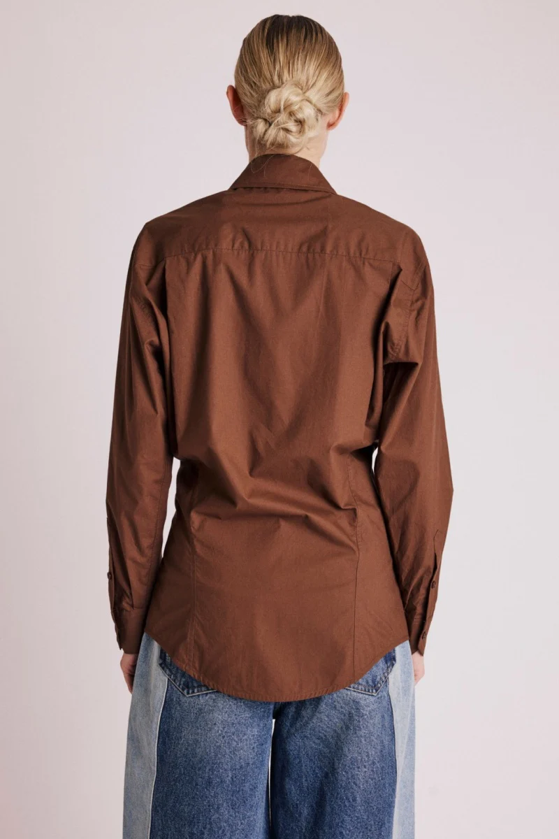 Chemise Ceintree Unie - Brown - Image 2