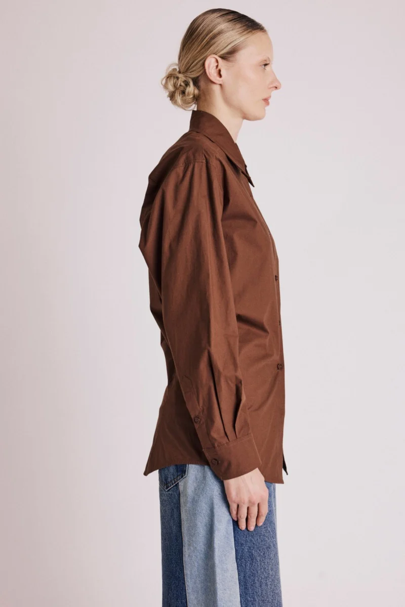 Chemise Ceintree Unie - Brown - Image 3