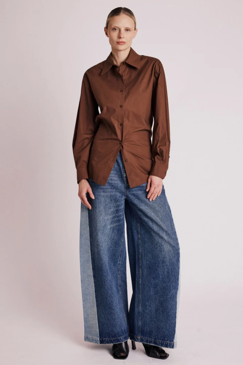Chemise Ceintree Unie - Brown - Image 5
