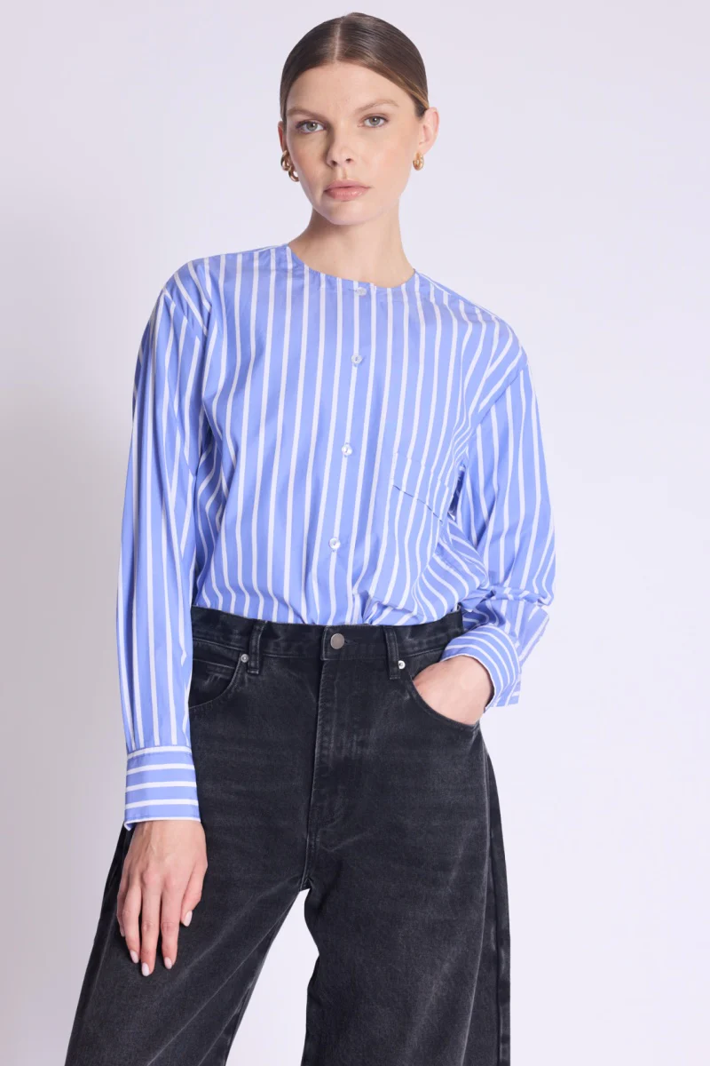 Chemise Rayee Col Amovible - Blue - Image 2
