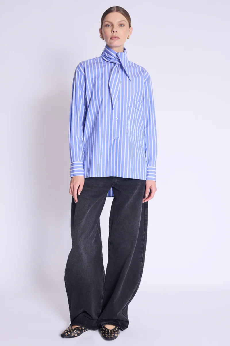 Chemise Rayee Col Amovible - Blue - Image 3