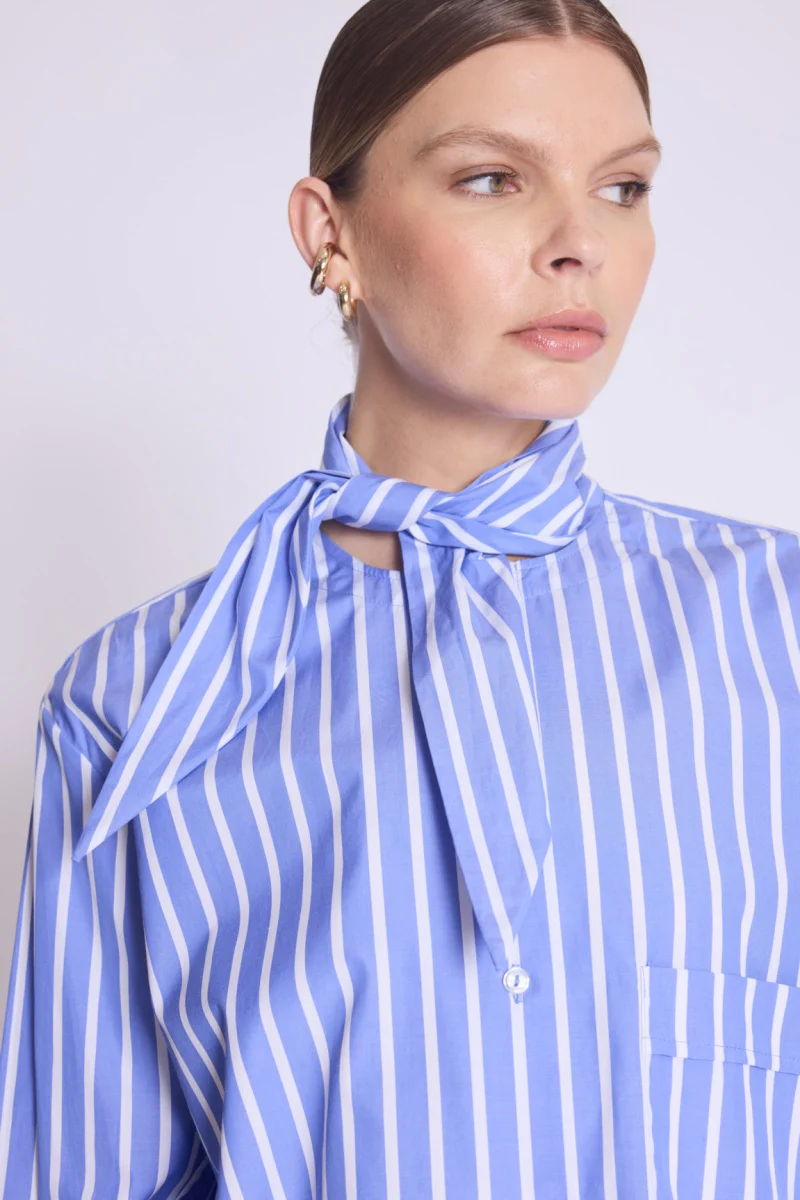 Chemise Rayee Col Amovible - Blue - Image 5