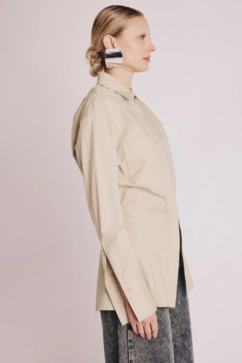 Chemise Cintree Taille Pinces - Beige - Image 3