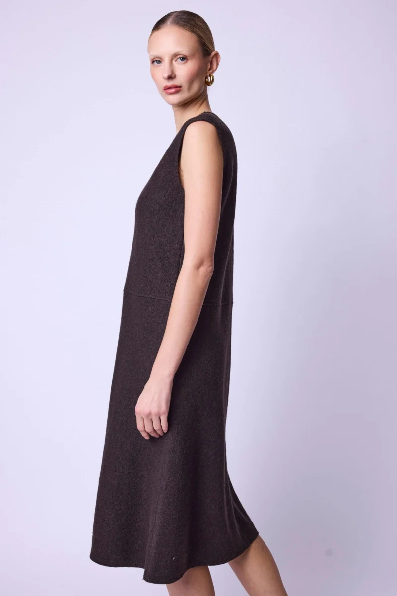 Robe Longue Sans Manches Col V - Brown - Image 3
