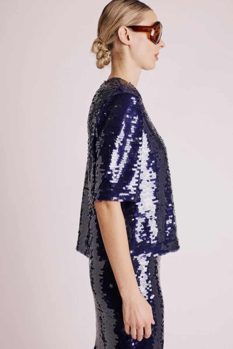 Top Manche Courte Sequins - Purple - Image 3