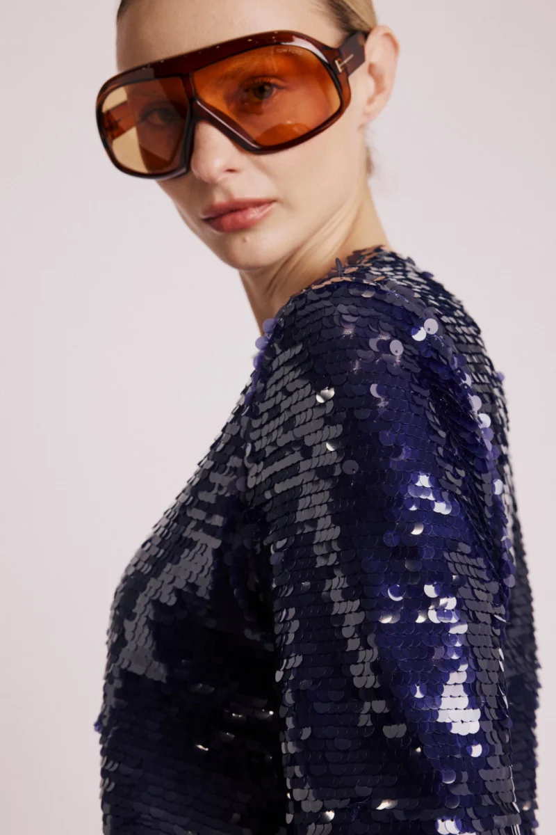 Top Manche Courte Sequins - Purple - Image 5