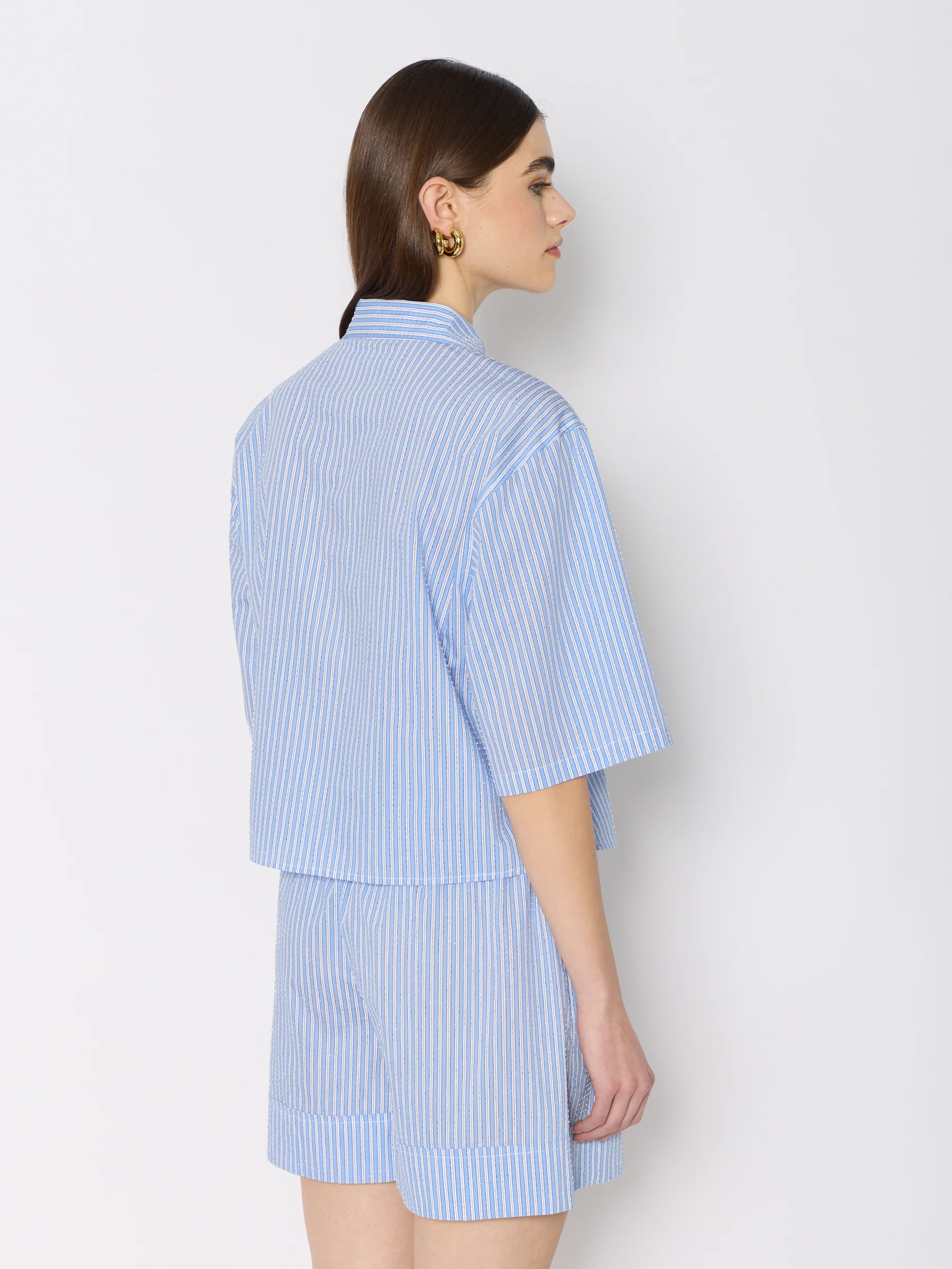 Short Raye Avec Strass - Light-Blue - Image 4