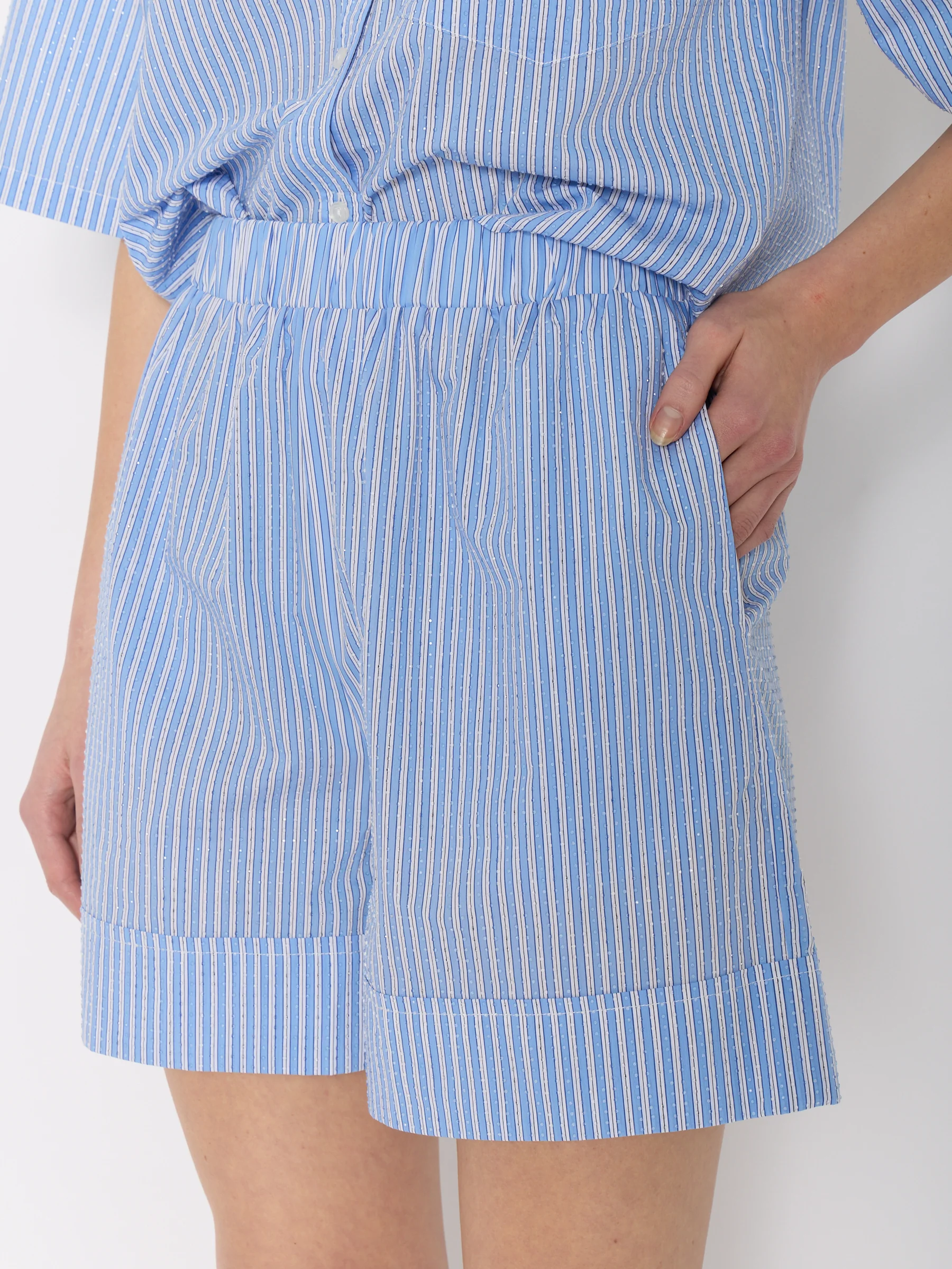 Short Raye Avec Strass - Light-Blue - Image 6