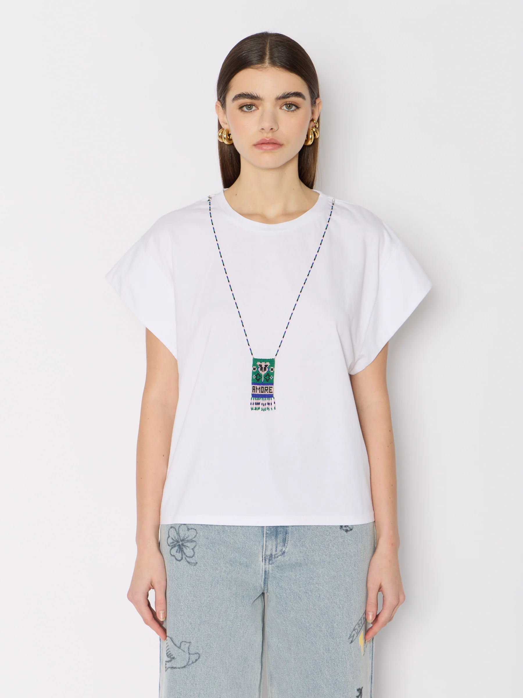 Tshirt Avec Collier Perles - White - Image 7