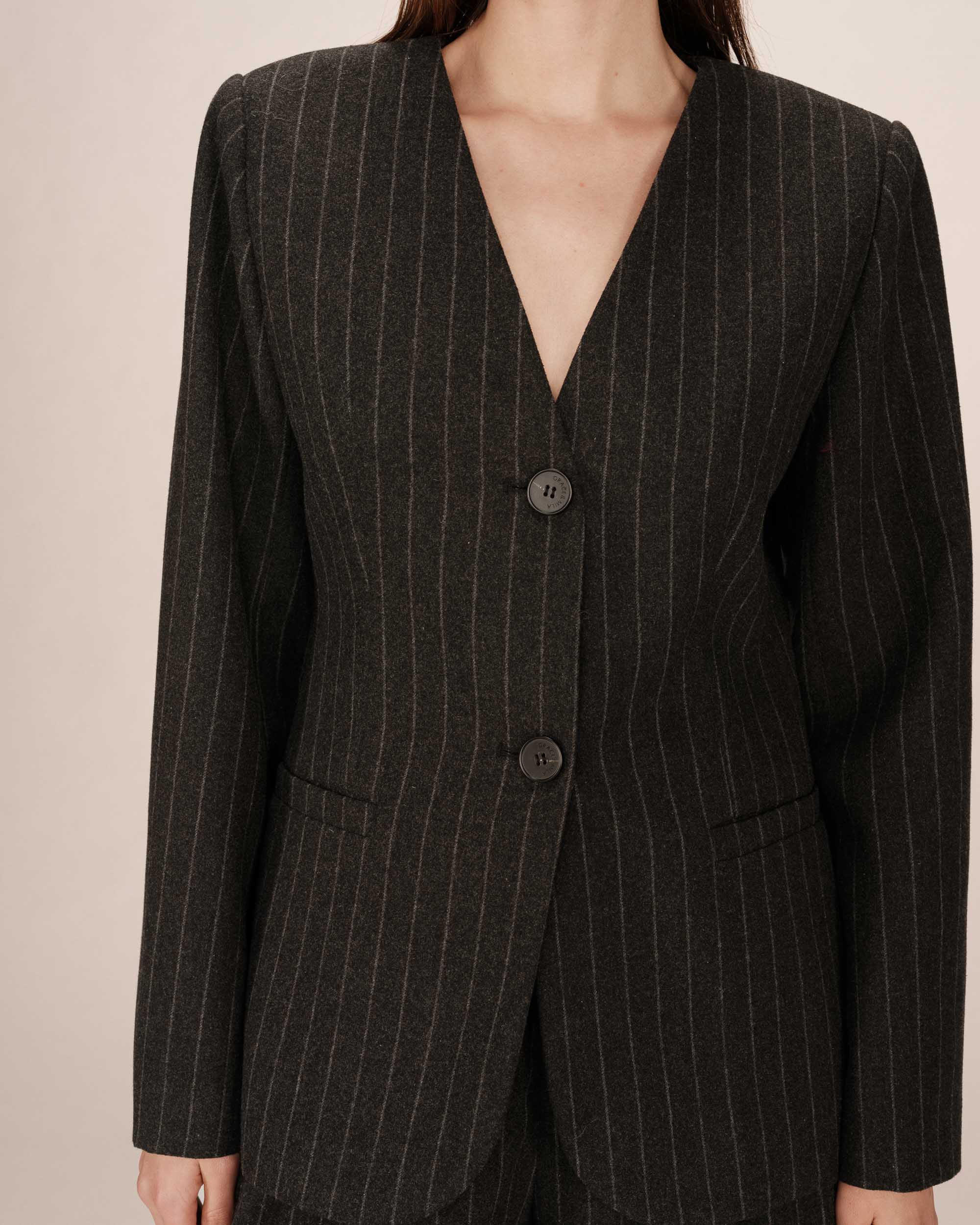 Blazer Cintre A Rayures Carbone Shain - Image 4