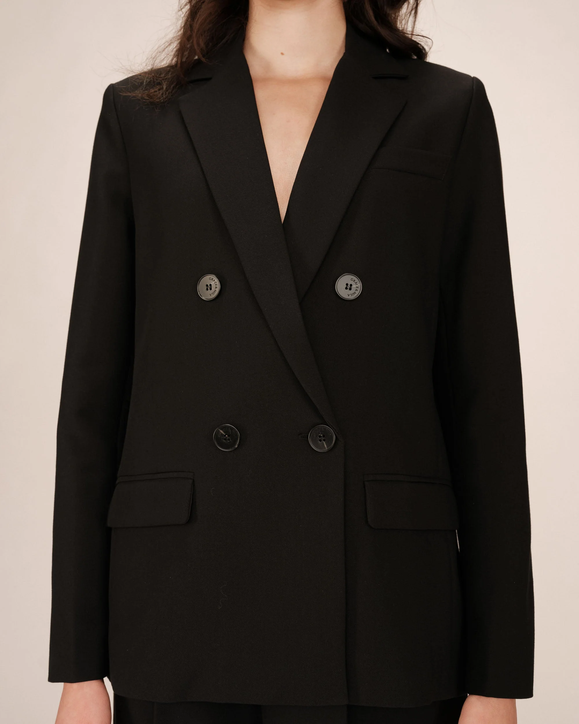 Blazer Croise Droit Noir Sureau - Image 4