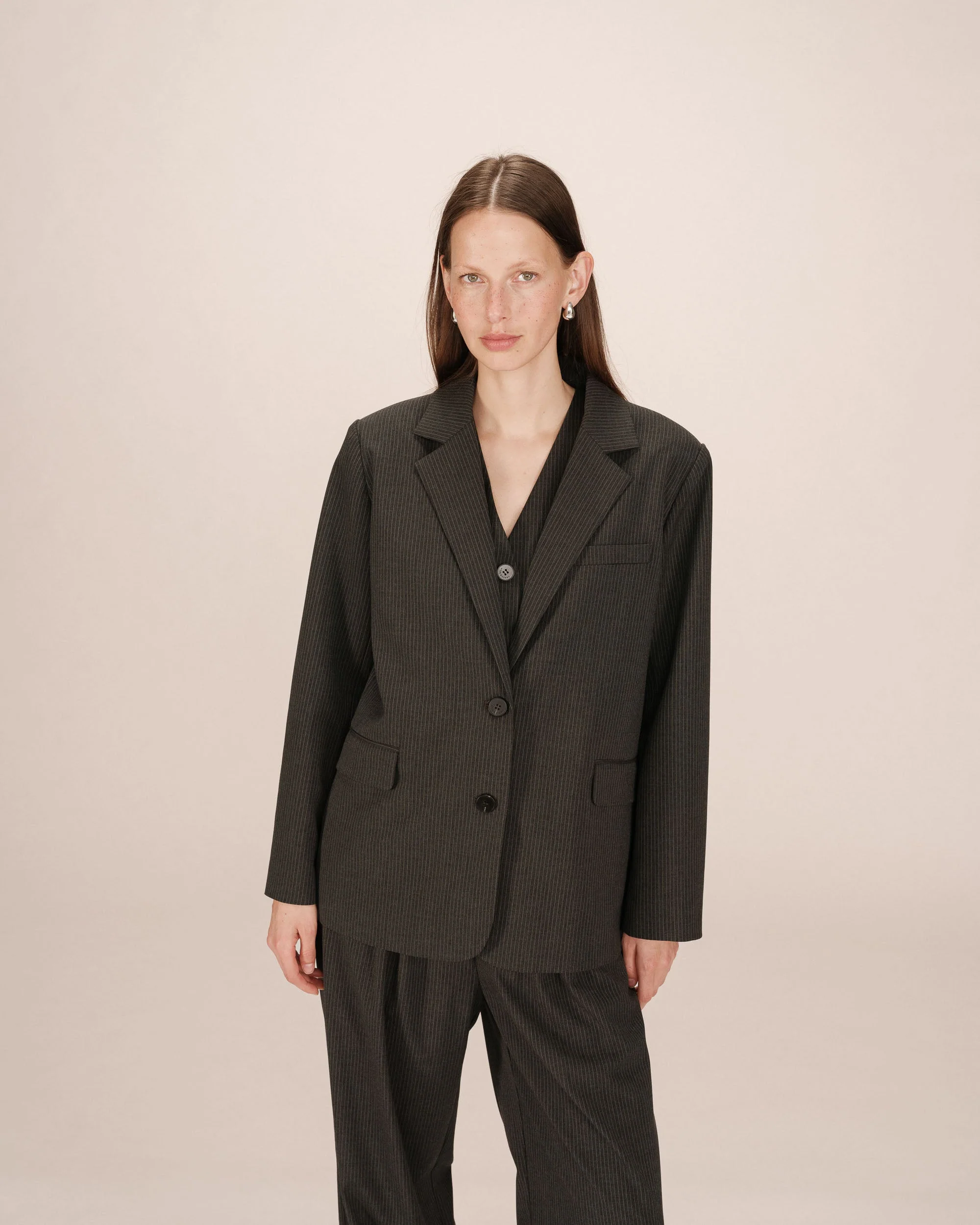 Blazer Droit A Rayures Anthracite Silly - Image 3
