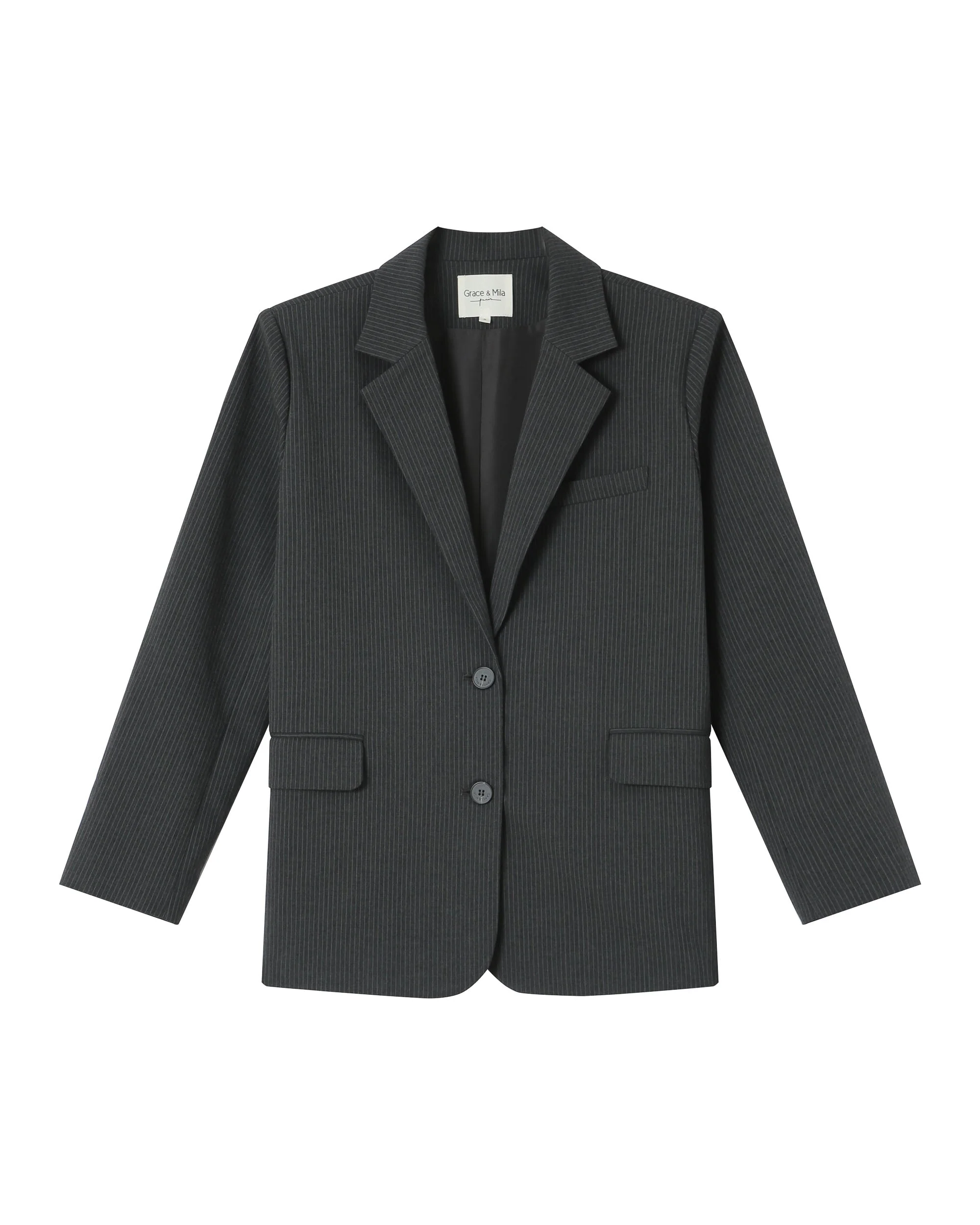 Blazer Droit A Rayures Anthracite Silly - Image 7