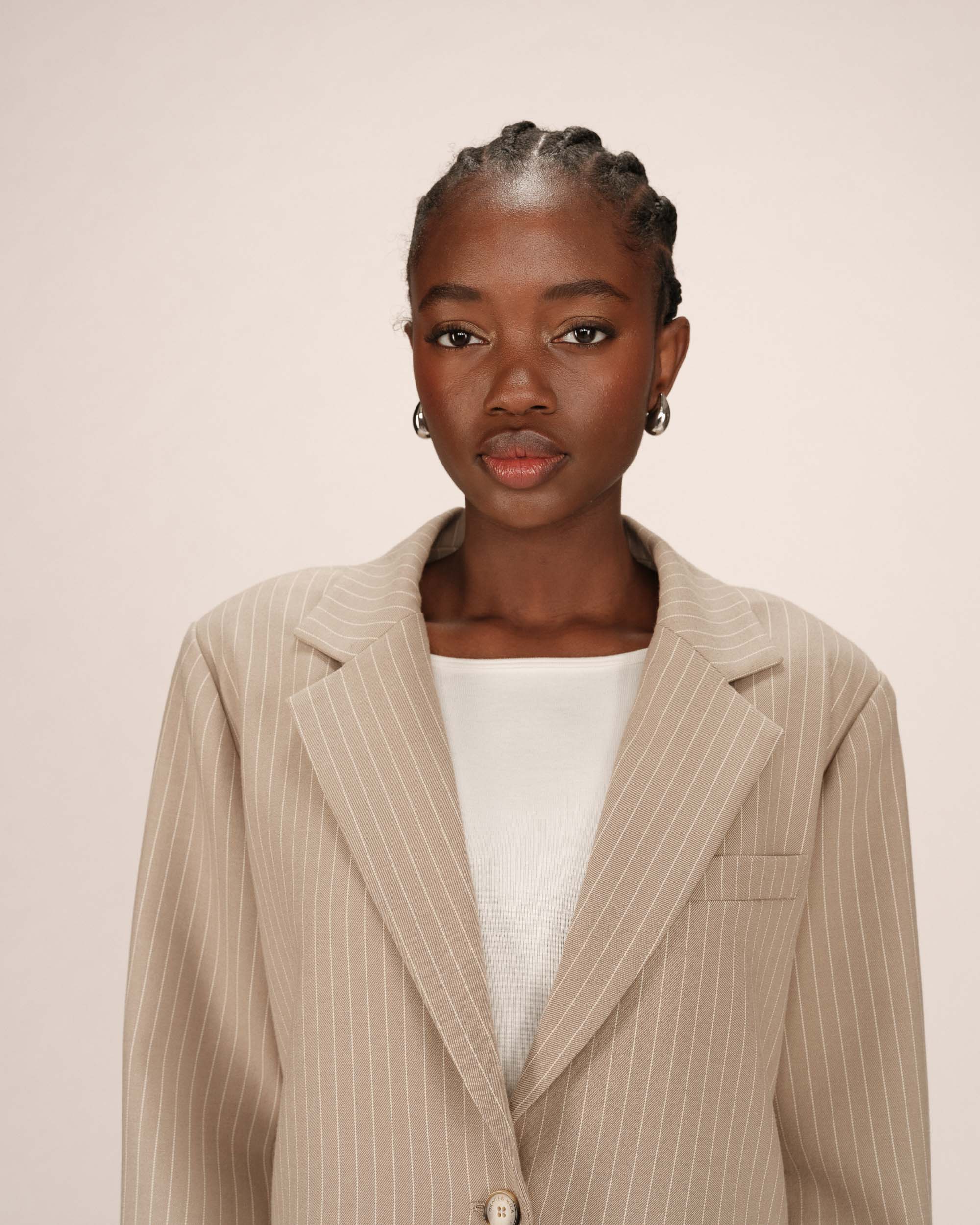 Blazer Droit A Rayures Greige Silly - Image 2