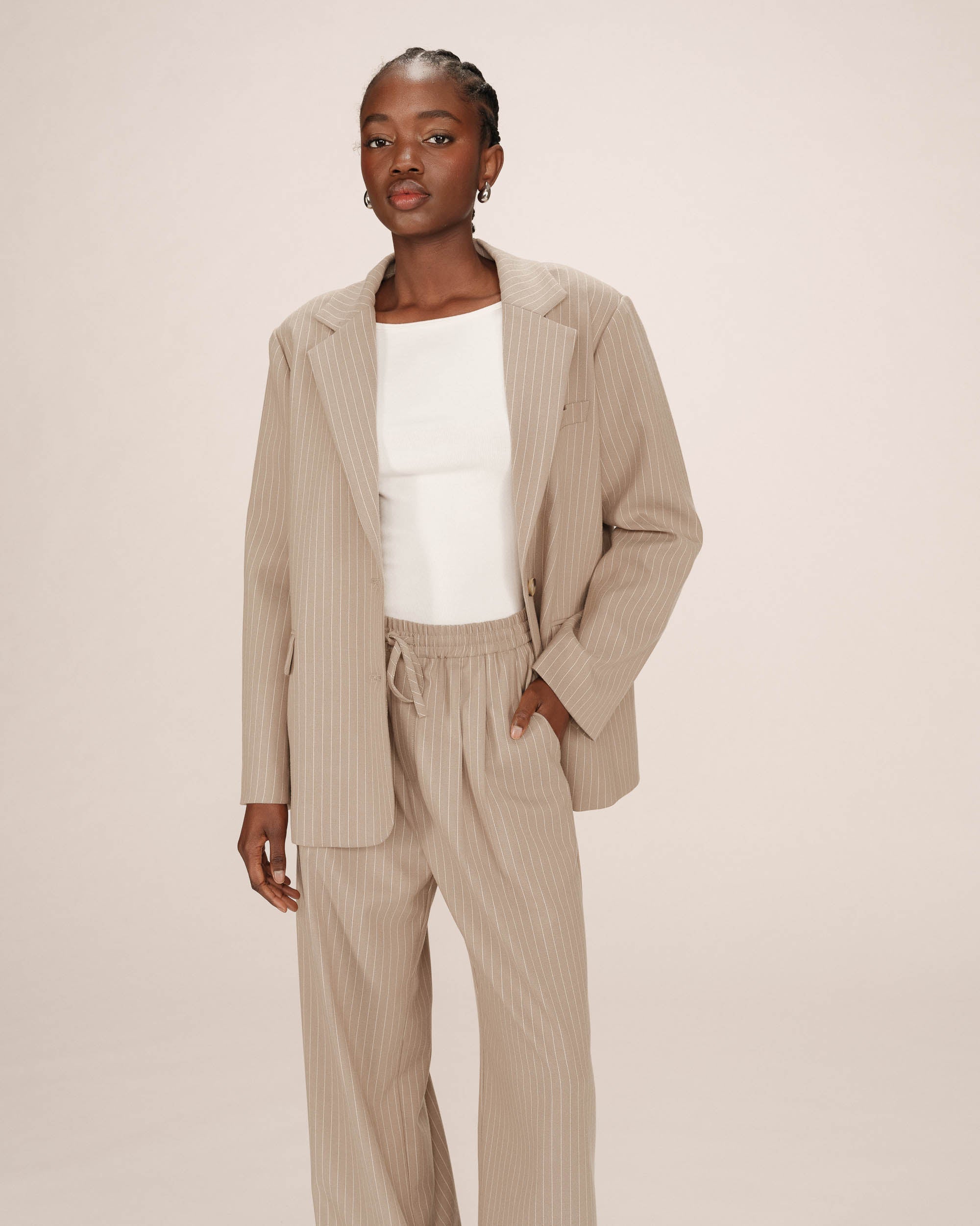 Blazer Droit A Rayures Greige Silly - Image 4