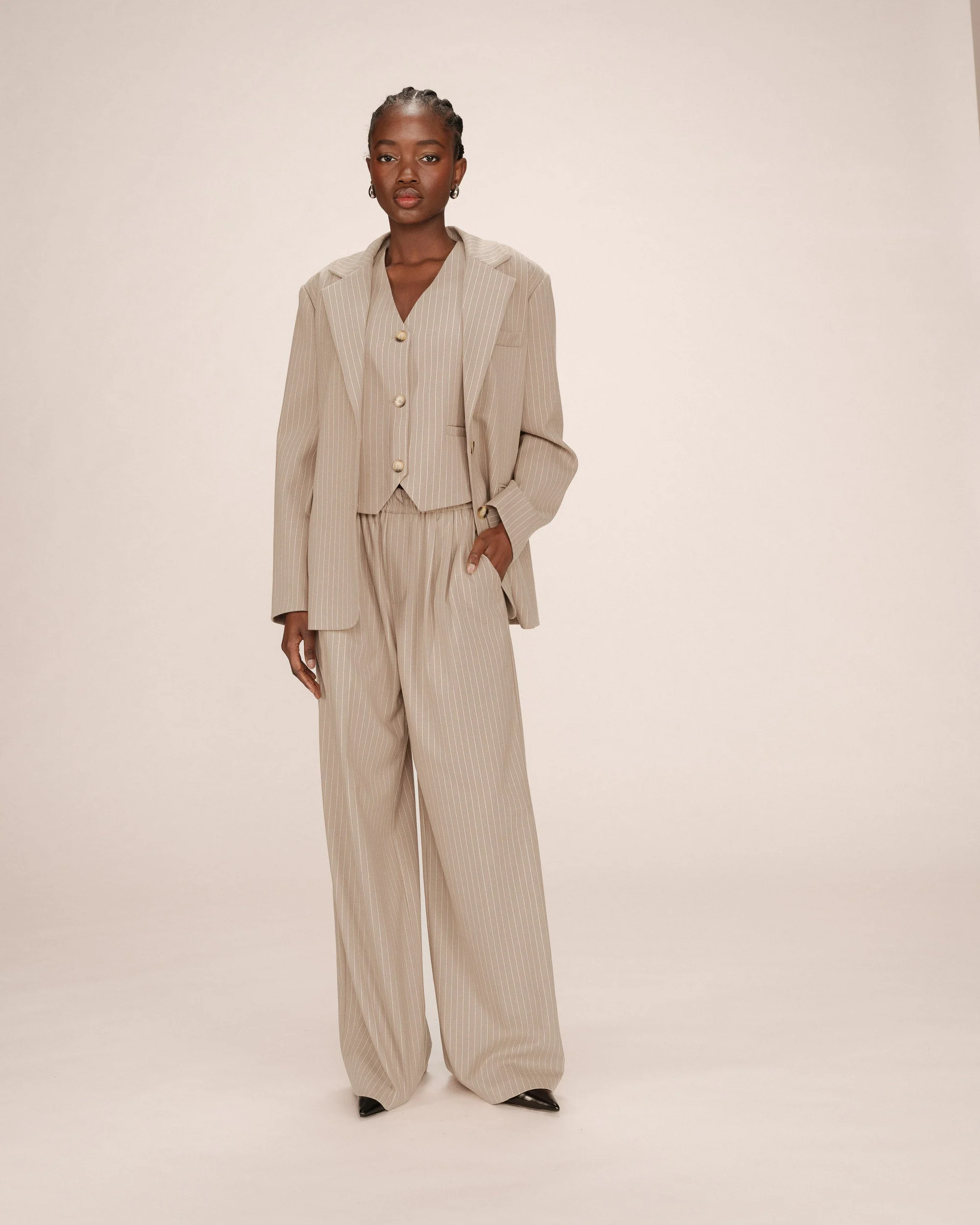 Blazer Droit A Rayures Greige Silly - Image 5