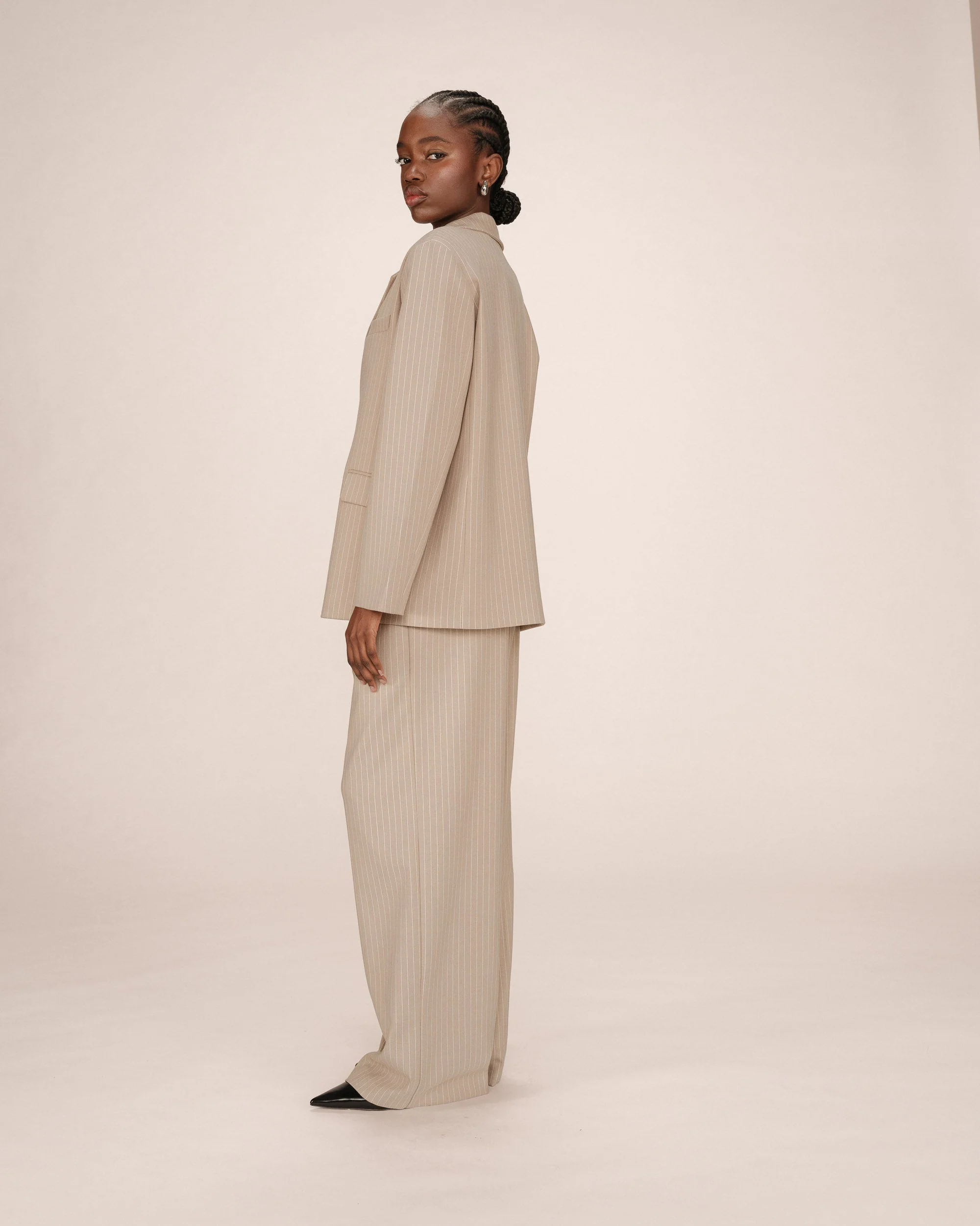 Blazer Droit A Rayures Greige Silly - Image 6