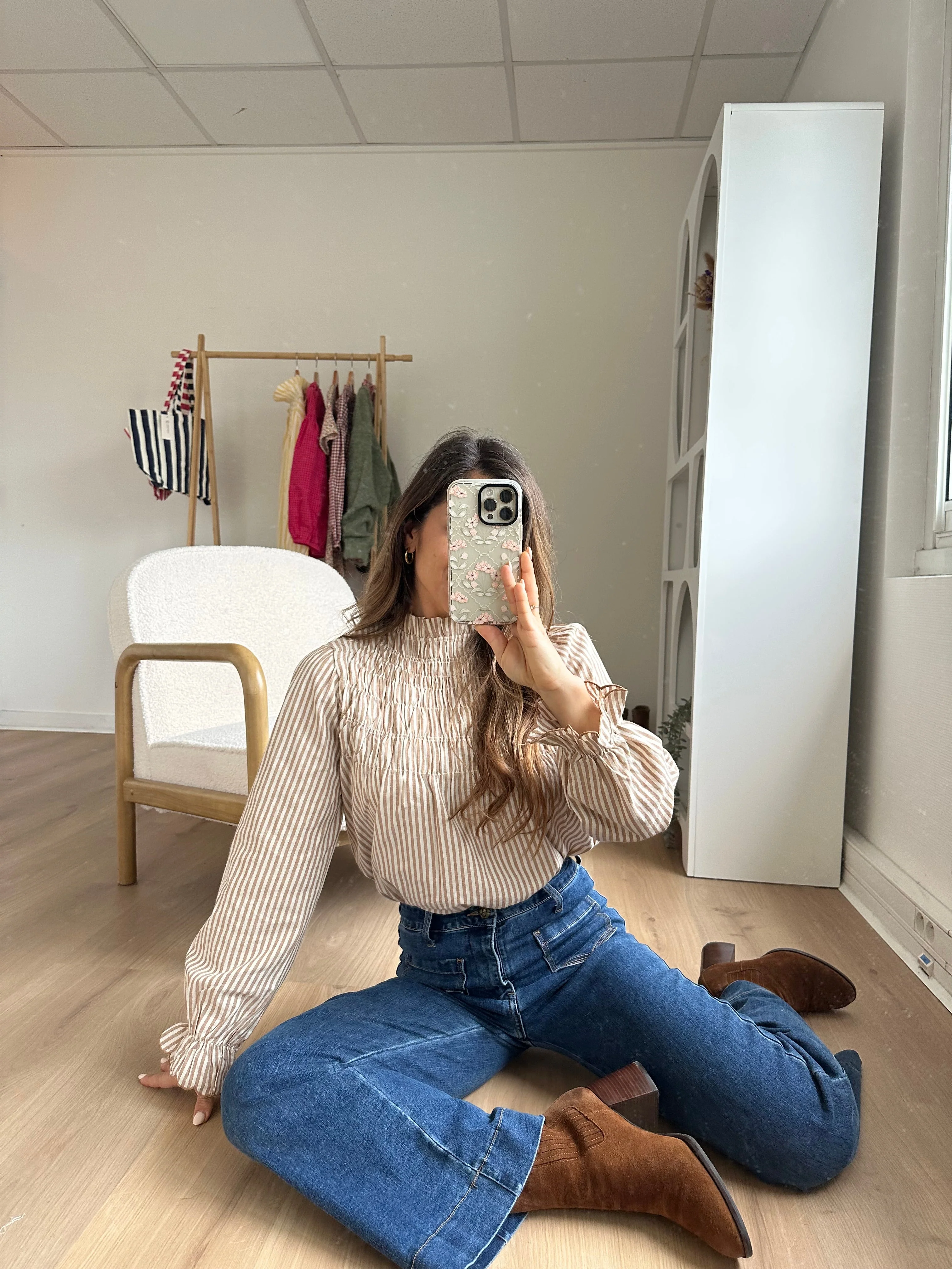 Blouse À Rayures Smockée Camel Chloé - Image 10
