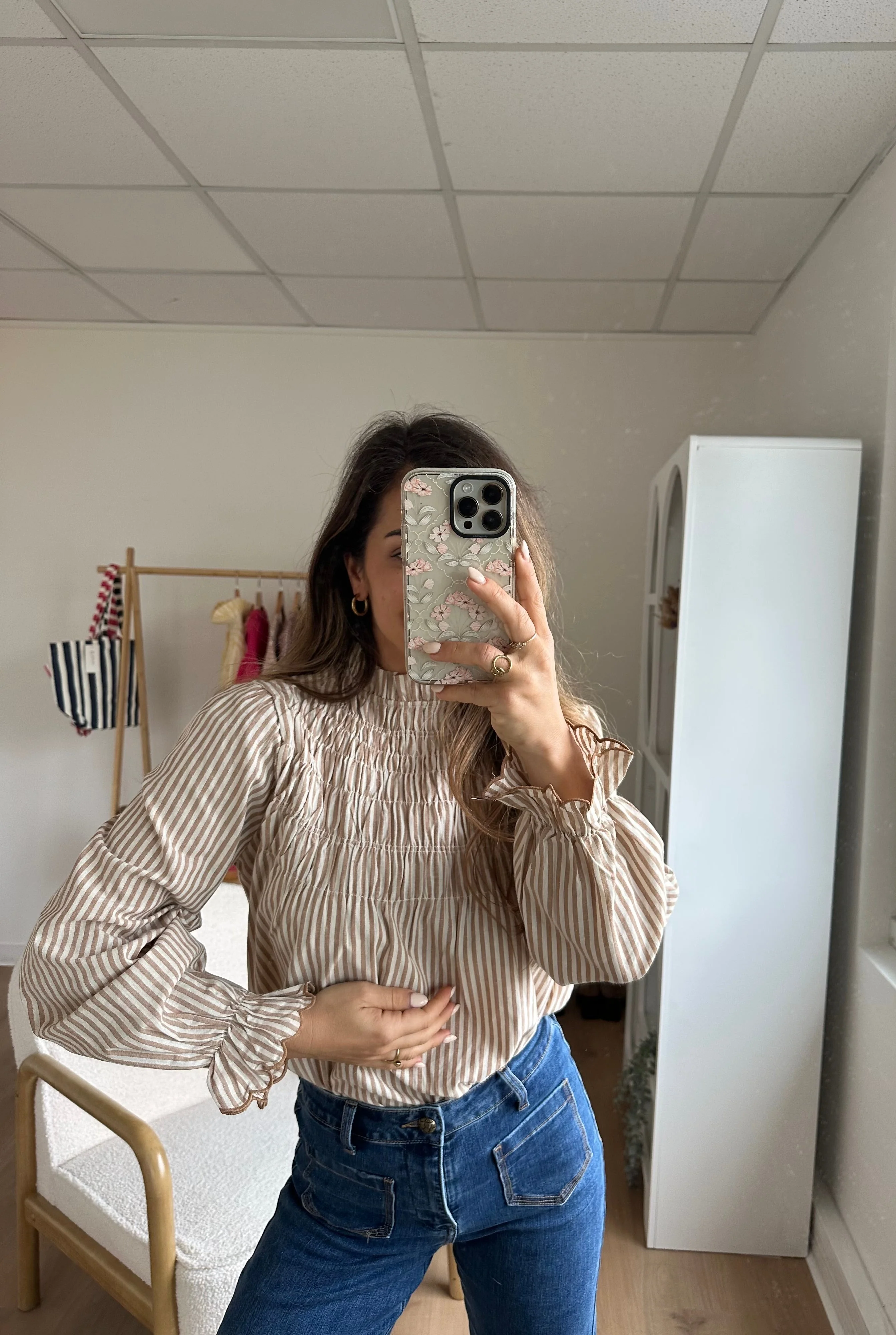 Blouse À Rayures Smockée Camel Chloé - Image 12