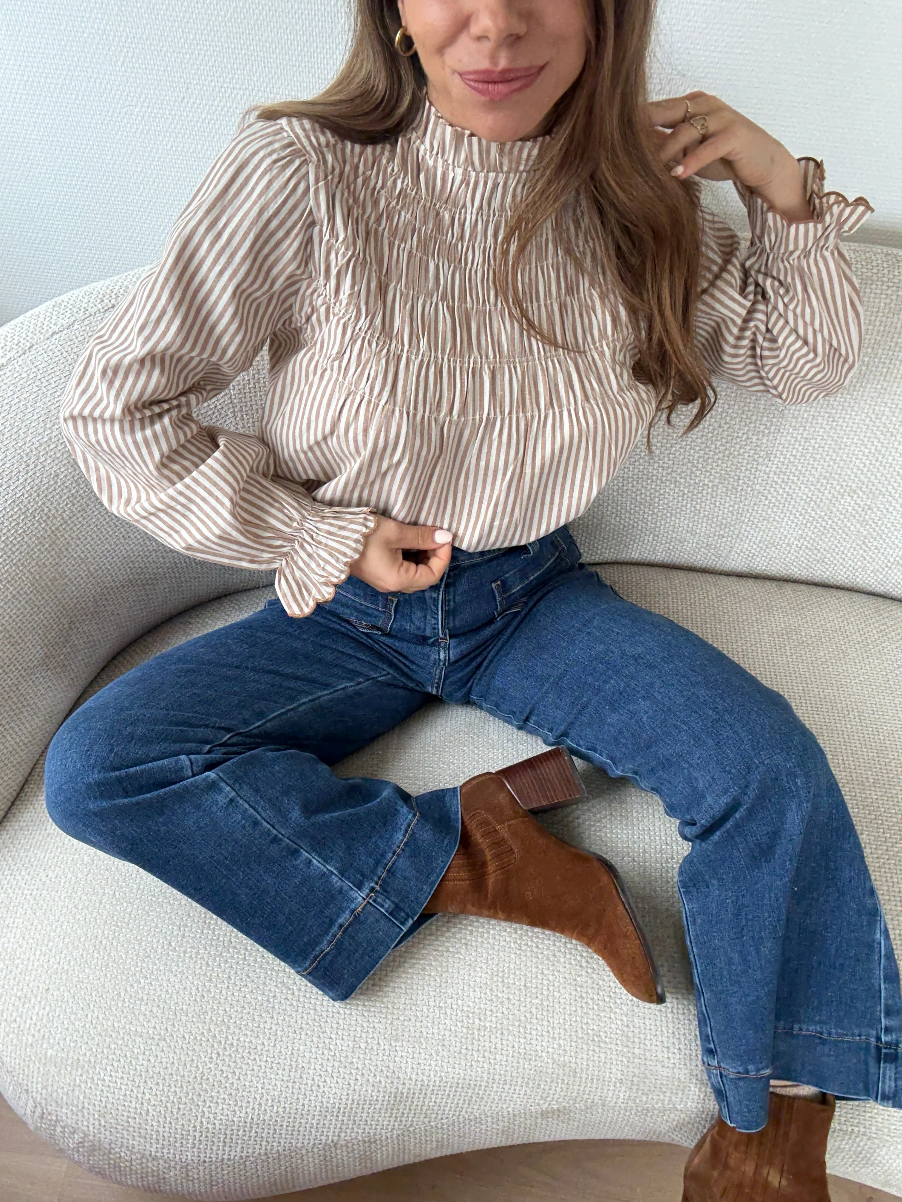 Blouse À Rayures Smockée Camel Chloé - Image 13