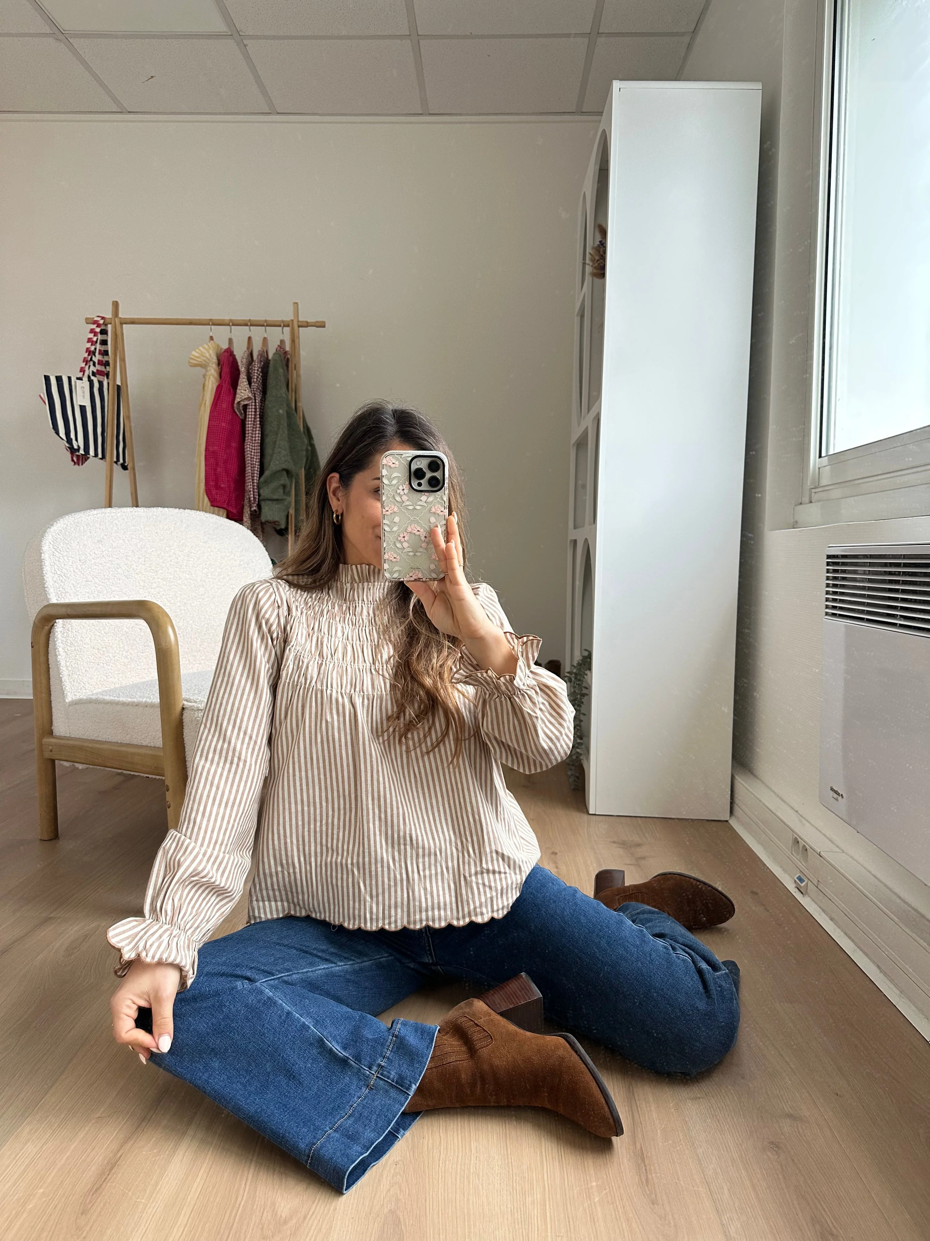 Blouse À Rayures Smockée Camel Chloé - Image 15
