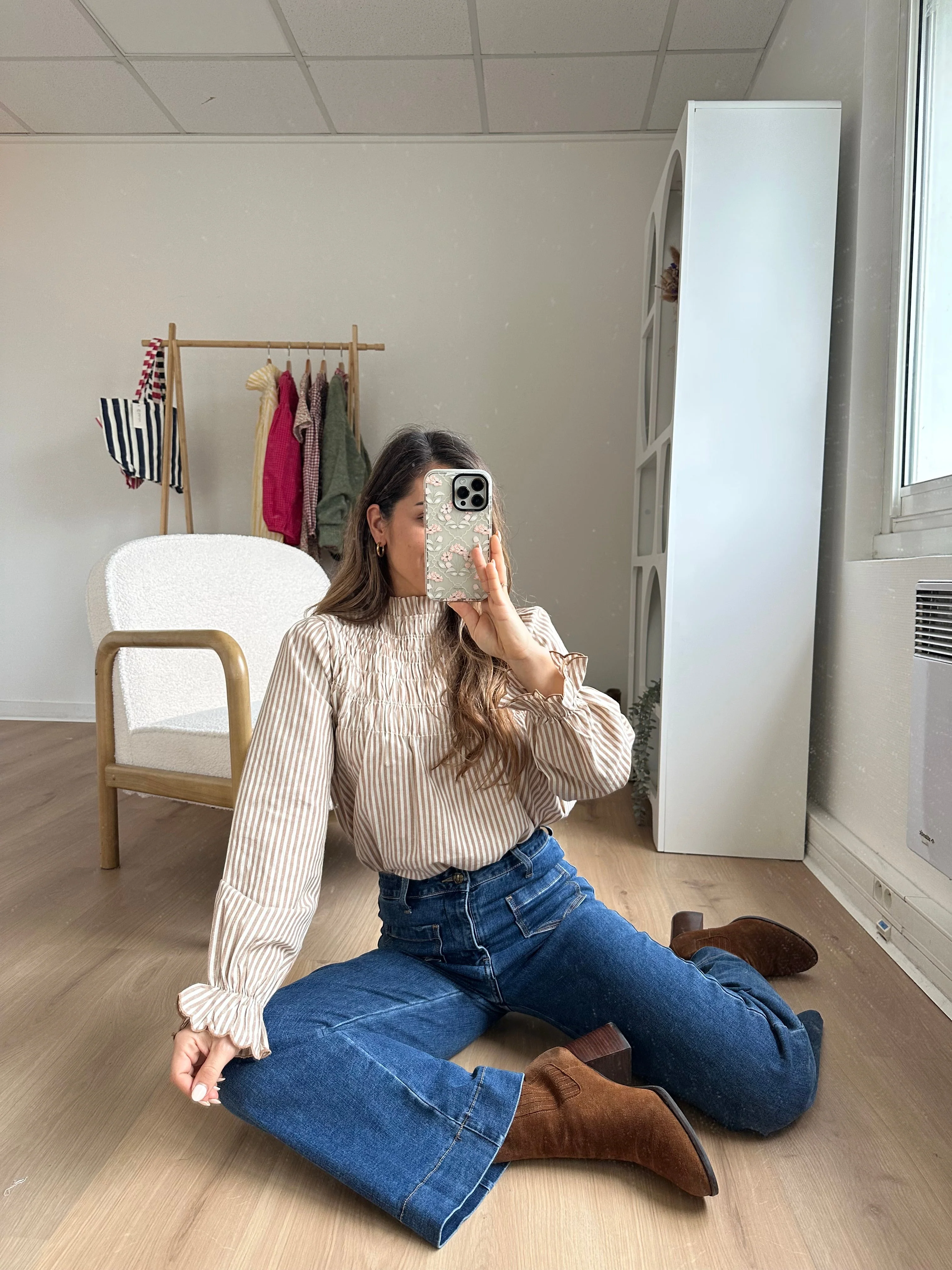 Blouse À Rayures Smockée Camel Chloé - Image 16