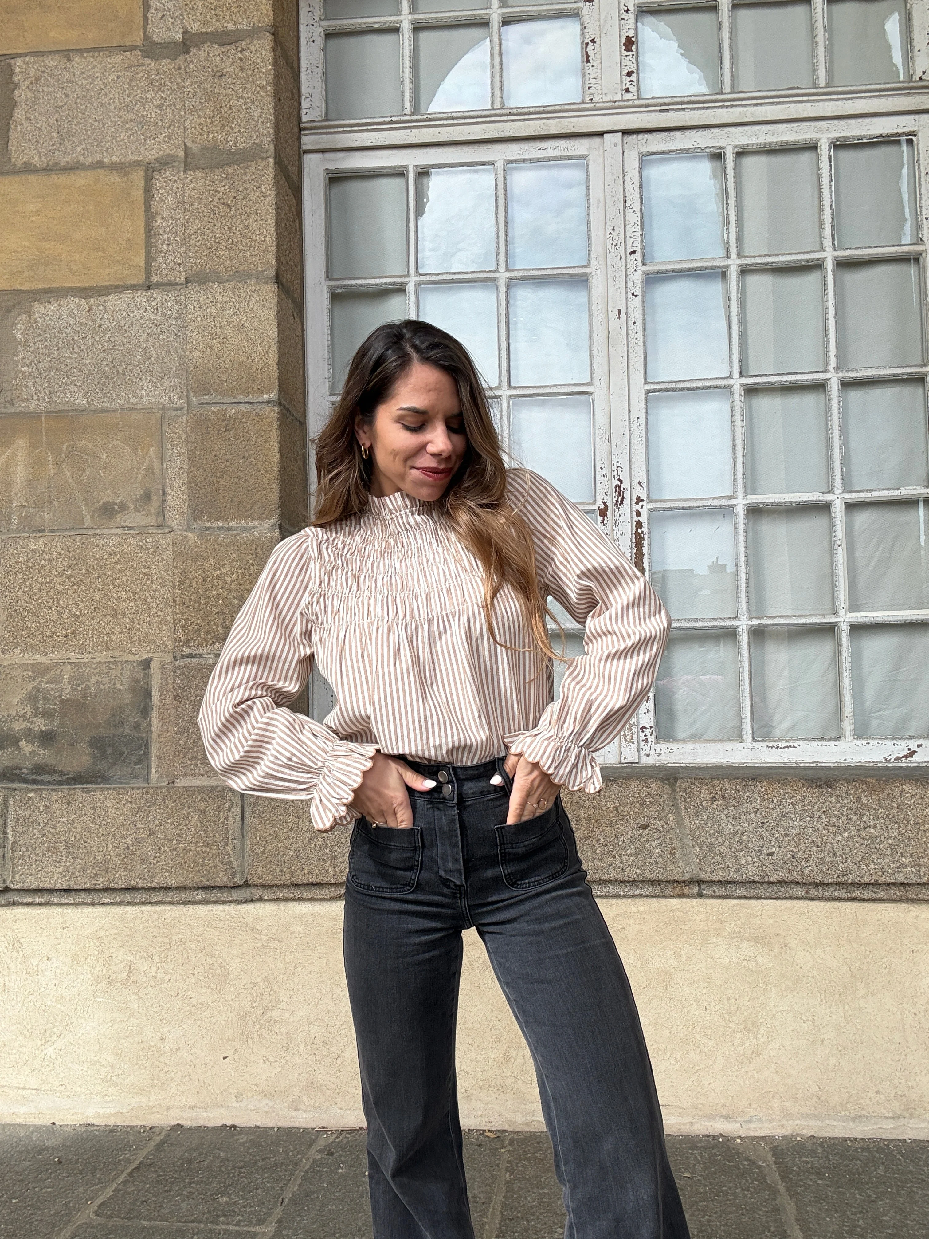 Blouse À Rayures Smockée Camel Chloé - Image 2