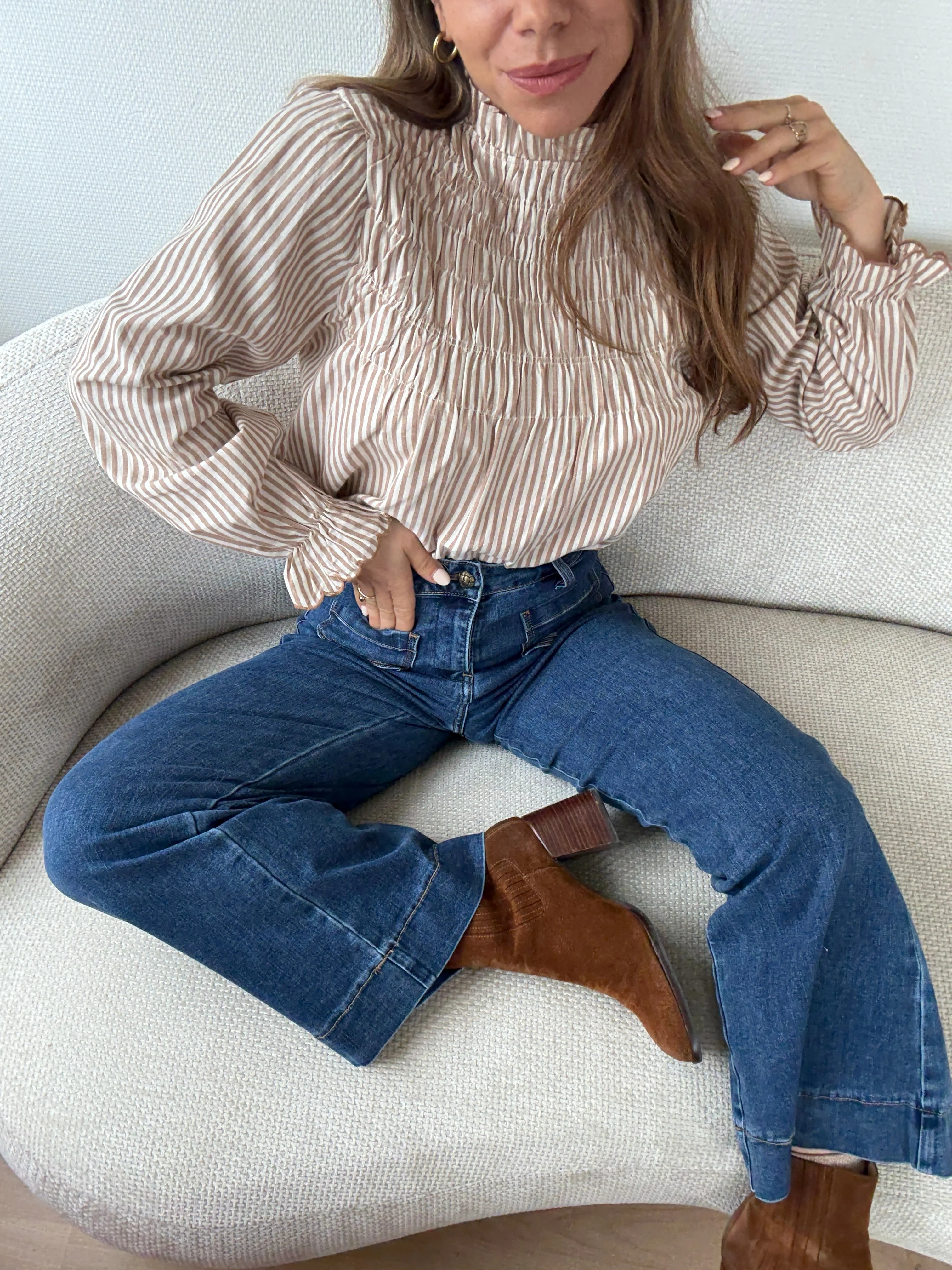 Blouse À Rayures Smockée Camel Chloé - Image 4